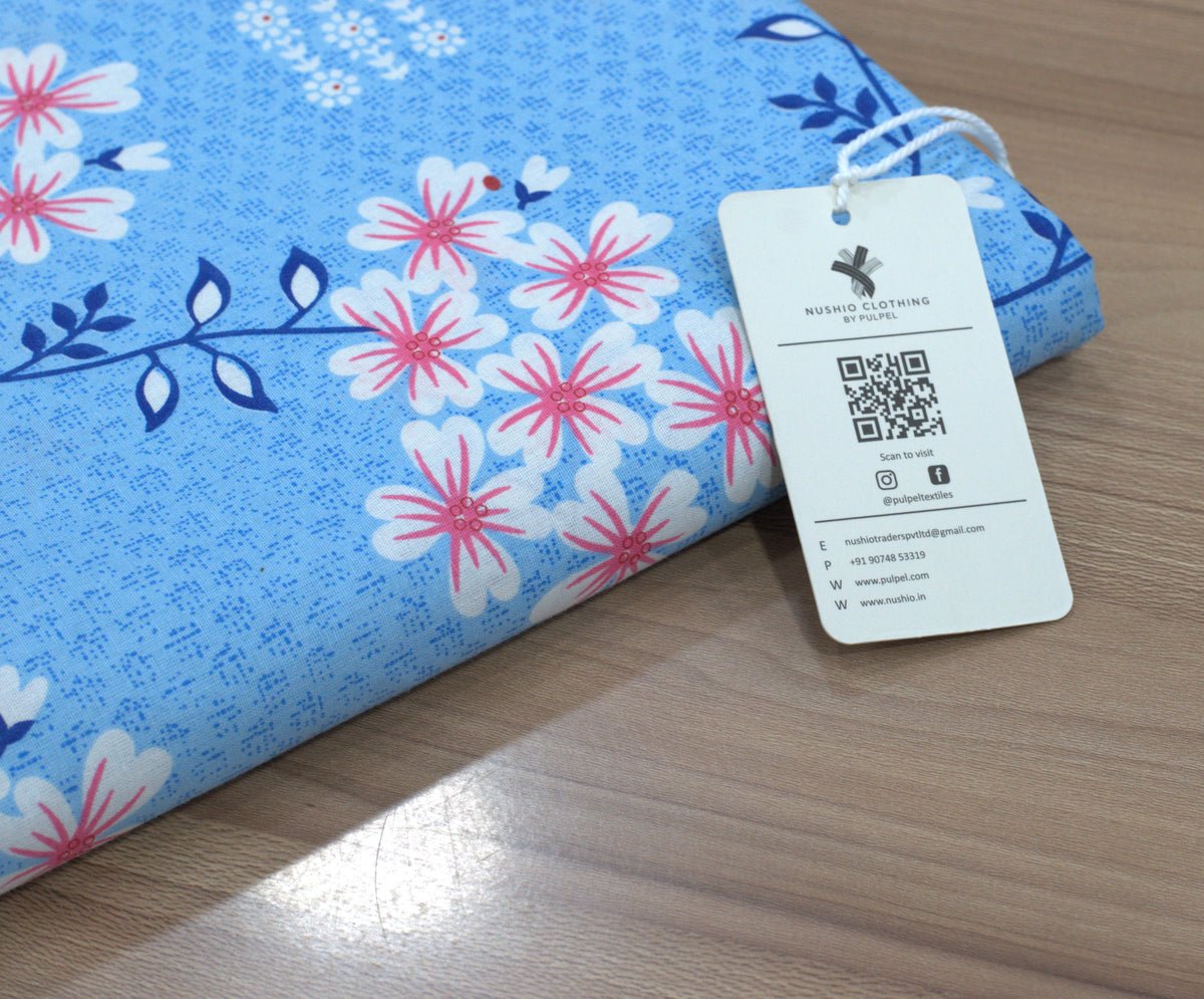 Sky Blue Floral Printed Queen Size Bedspread – 90 x 100 Inches