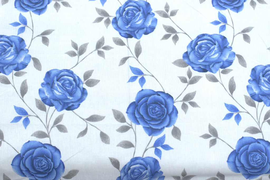 Queen Size blend Bedspread – Blue Floral Print with Matching Pillow Covers