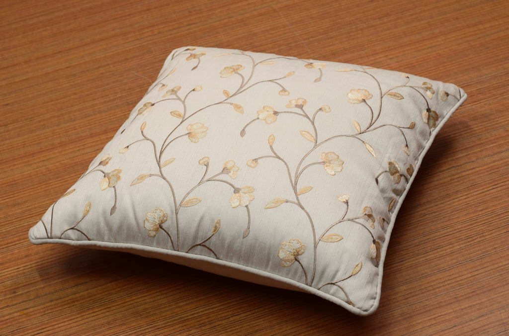 Elegant Cream Floral Embroidered Cushion Covers – Set of 5