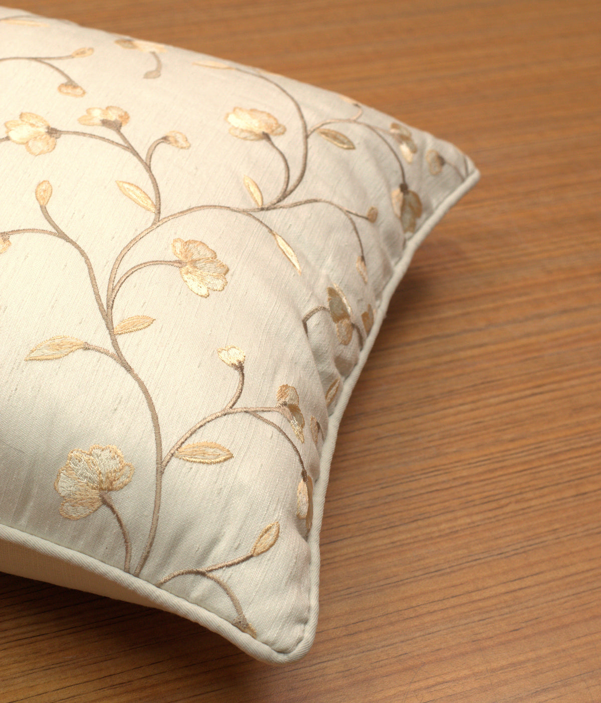 Elegant Cream Floral Embroidered Cushion Covers – Set of 5