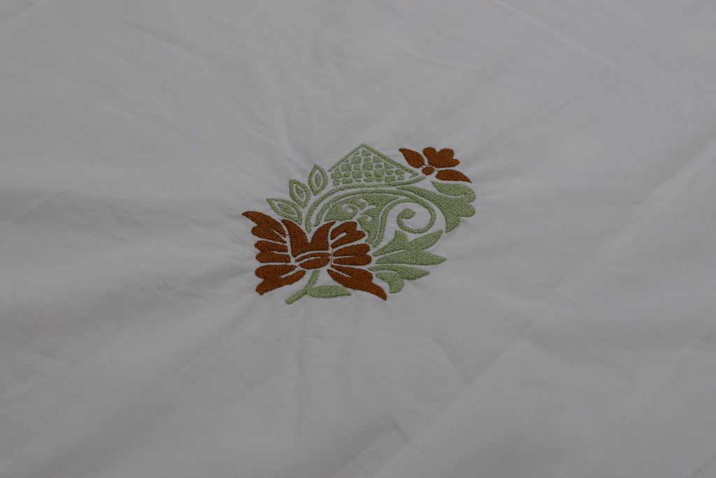 King Size Satin Finish Cotton Bedspread with Embroidered Floral Design & 2 Pillow Covers – Brick Red & Ivory | 92" x 116"