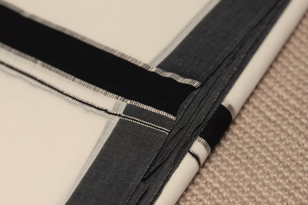 Premium Cotton Double Mundu with Black & Grey Kasavu Border