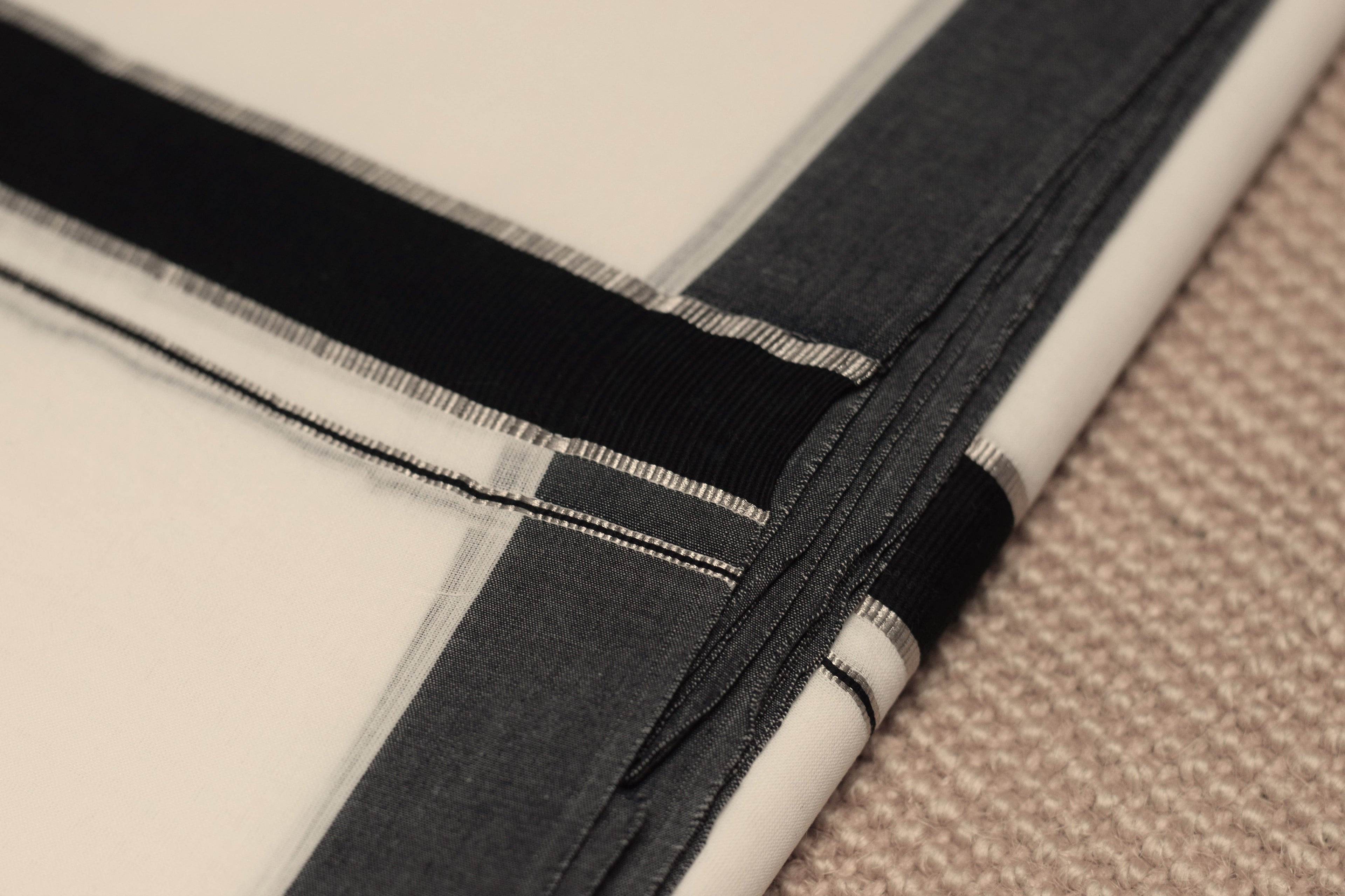 Premium Cotton Double Mundu with Black & Grey Kasavu Border