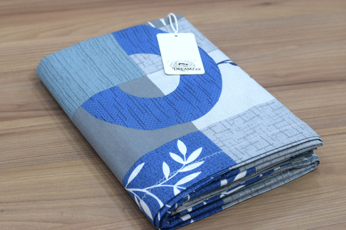 Queen Size  Bedspread – Blue & Grey Geometric Floral Print