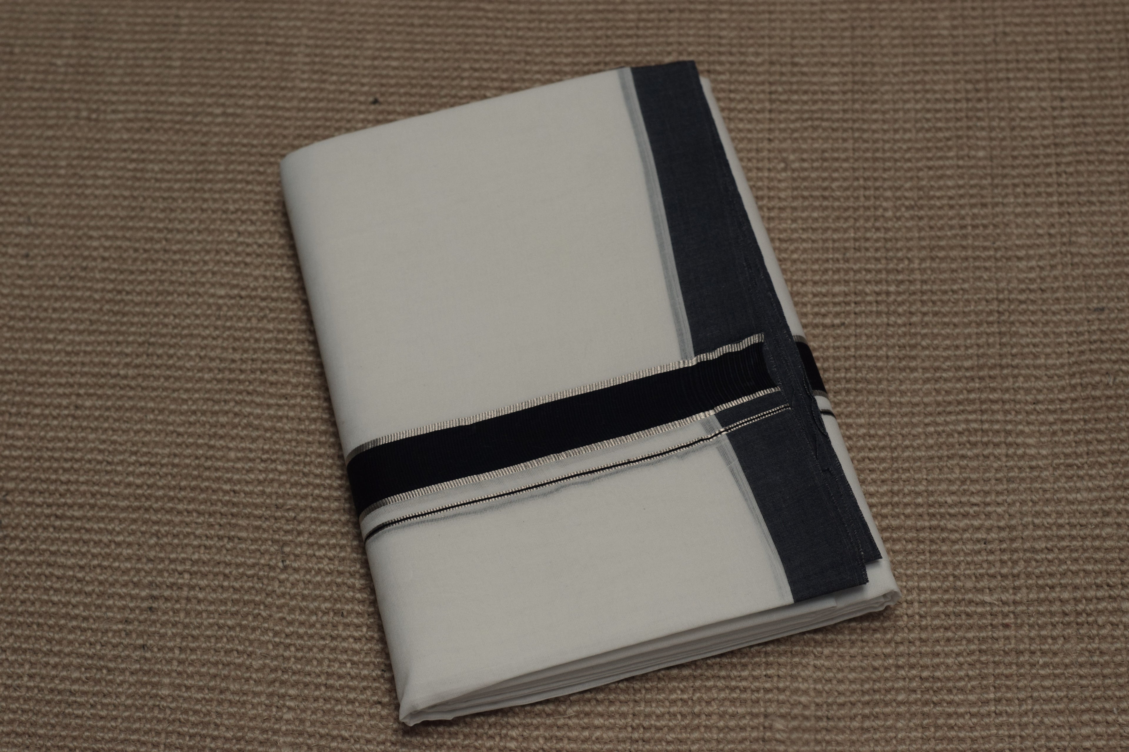 Premium Cotton Double Mundu with Black & Grey Kasavu Border