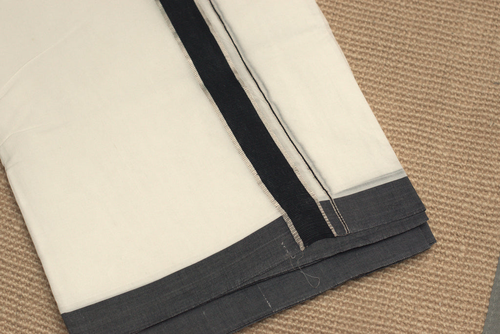Premium Cotton Double Mundu with Black & Grey Kasavu Border
