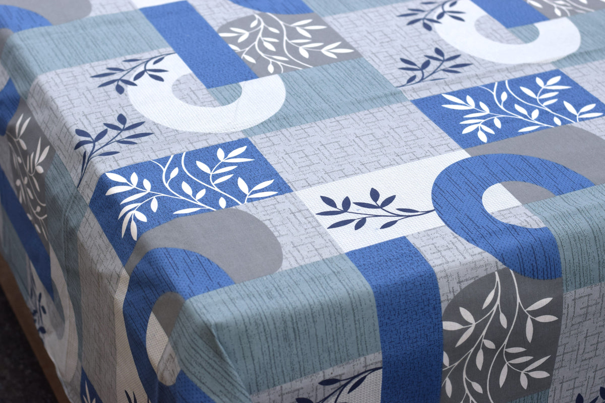 Queen Size  Bedspread – Blue & Grey Geometric Floral Print