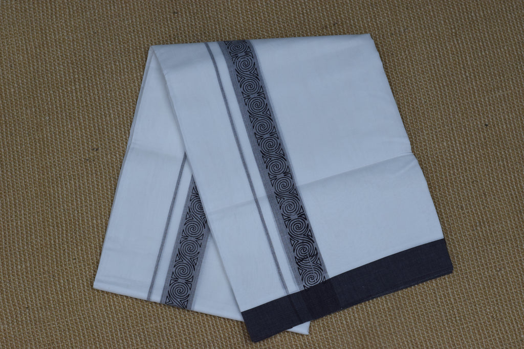 Premium Cotton Double Mundu with Elegant Grey & Black Kasavu Border