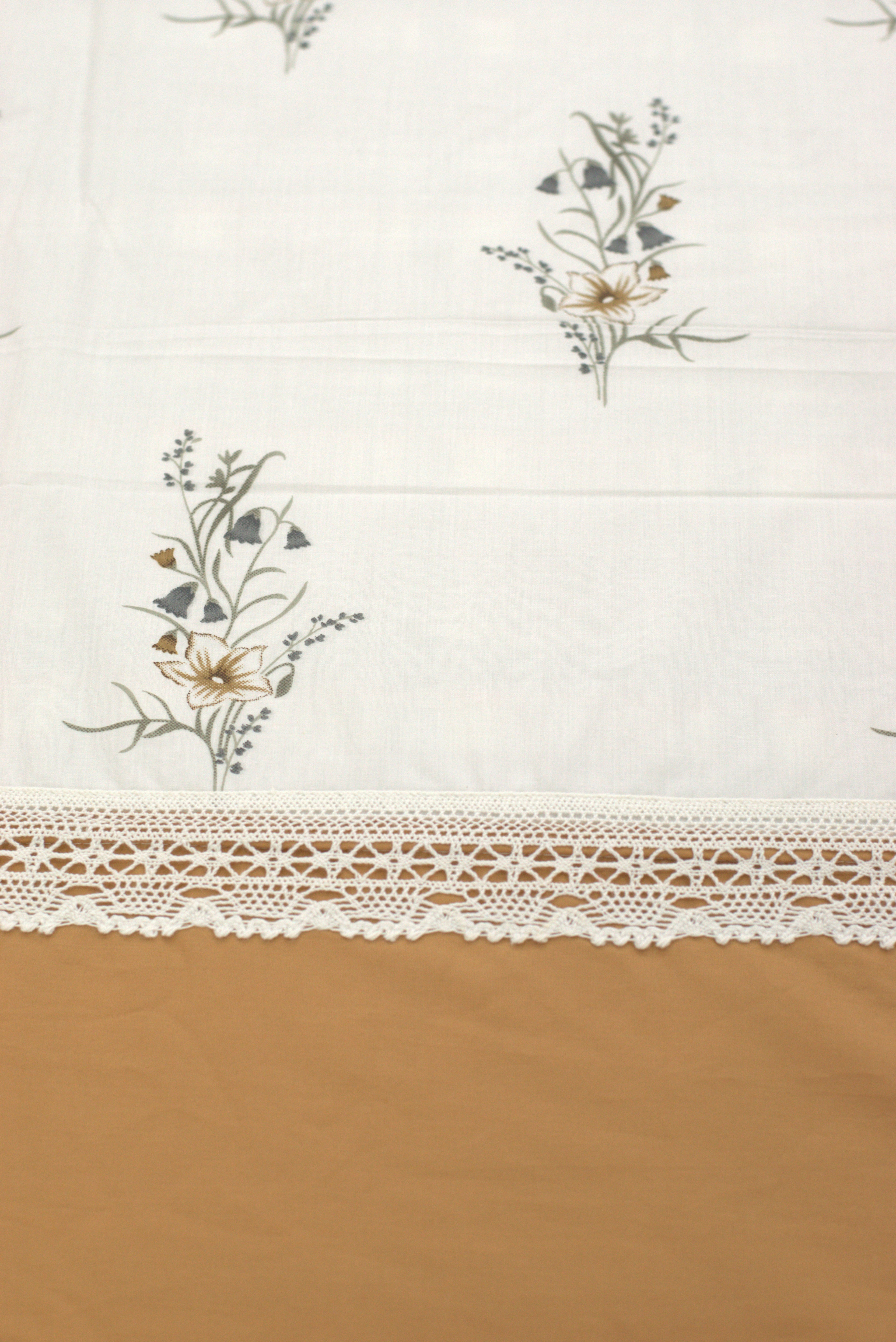 Elegant Floral King Size Bedspread Set – White & Mustard | 100" x 100"