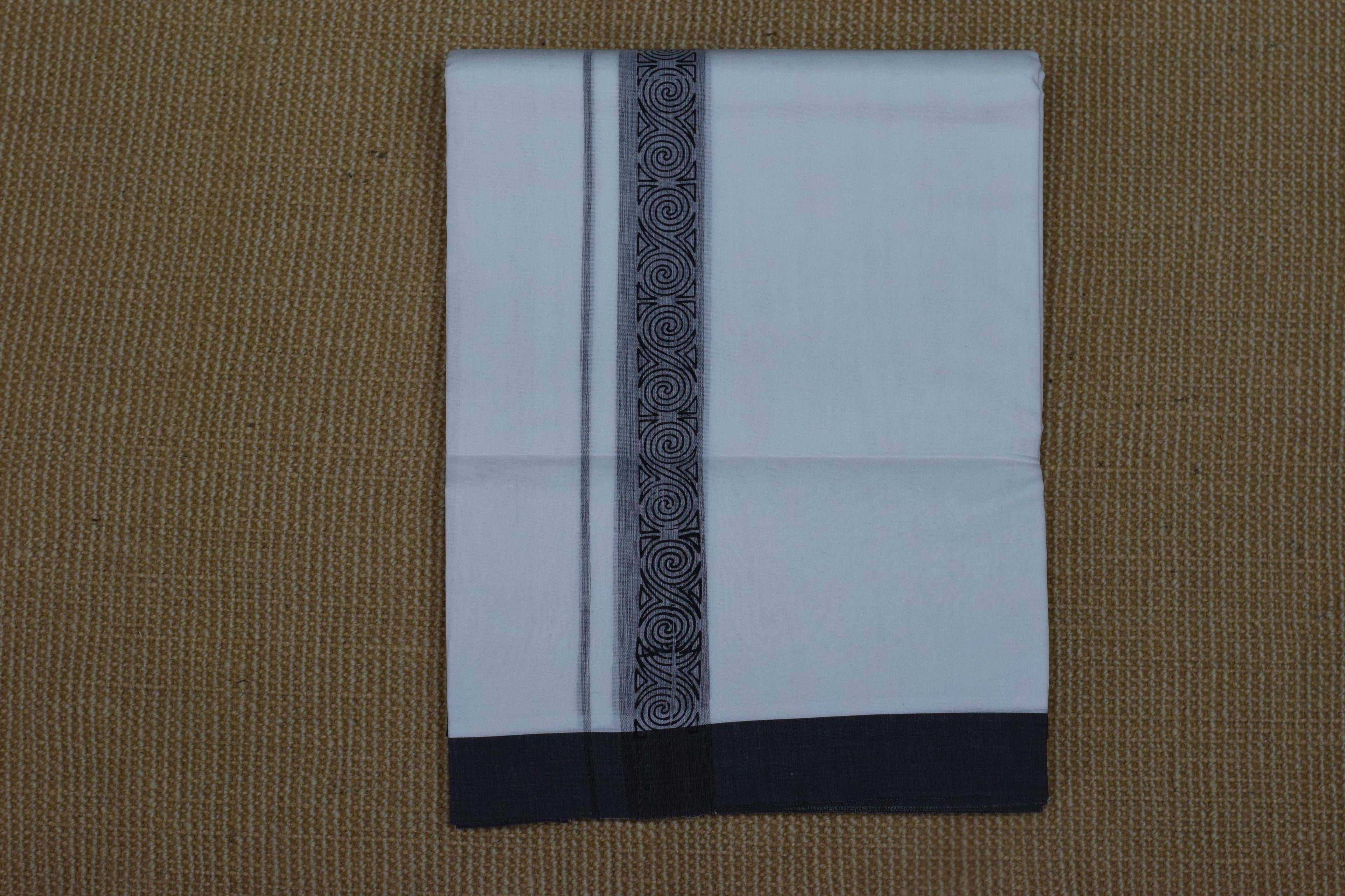 Premium Cotton Double Mundu with Elegant Grey & Black Kasavu Border