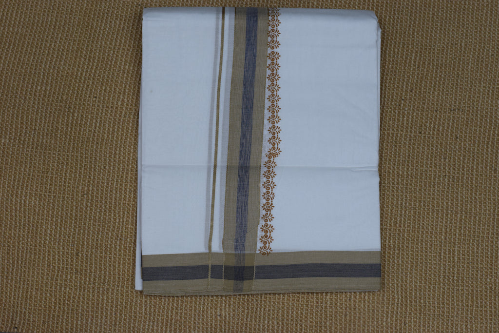 Premium Cotton Double Mundu with Kasavu & Blue Border