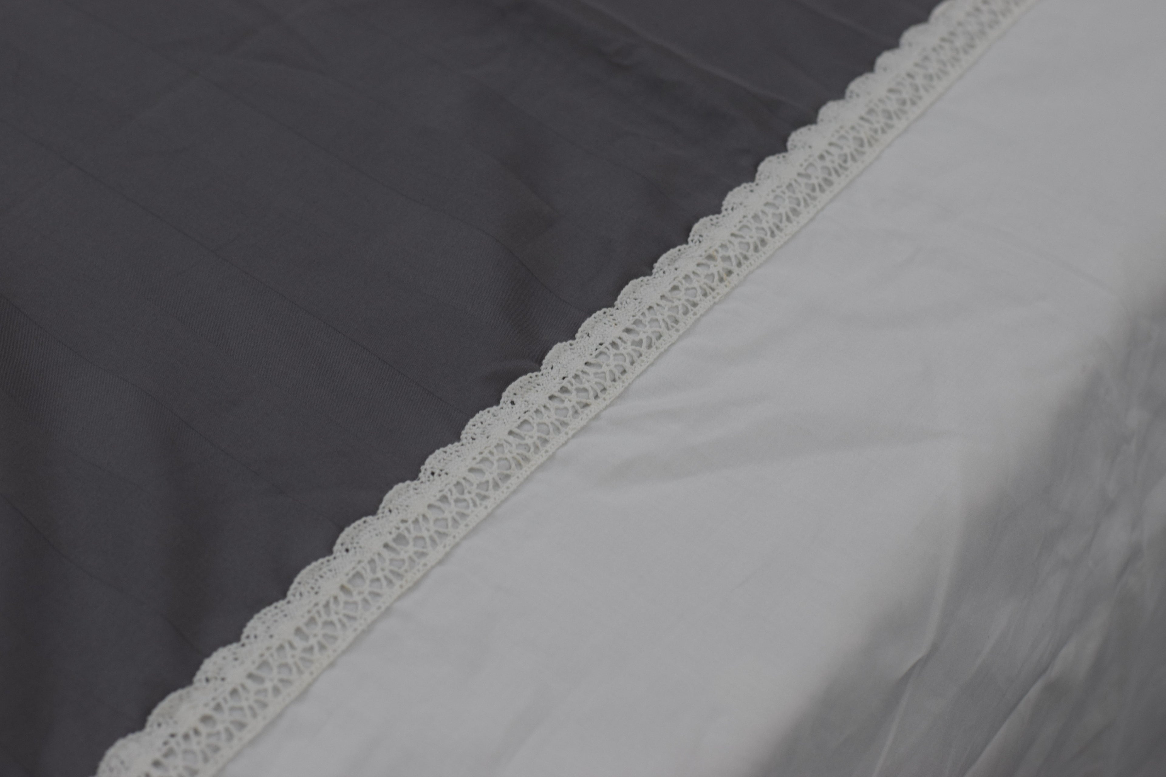 King Size Satin Finish Cotton Bedspread with Embroidered Floral Panel & 2 Pillow Covers | White & Grey | 100 x 112 Inches