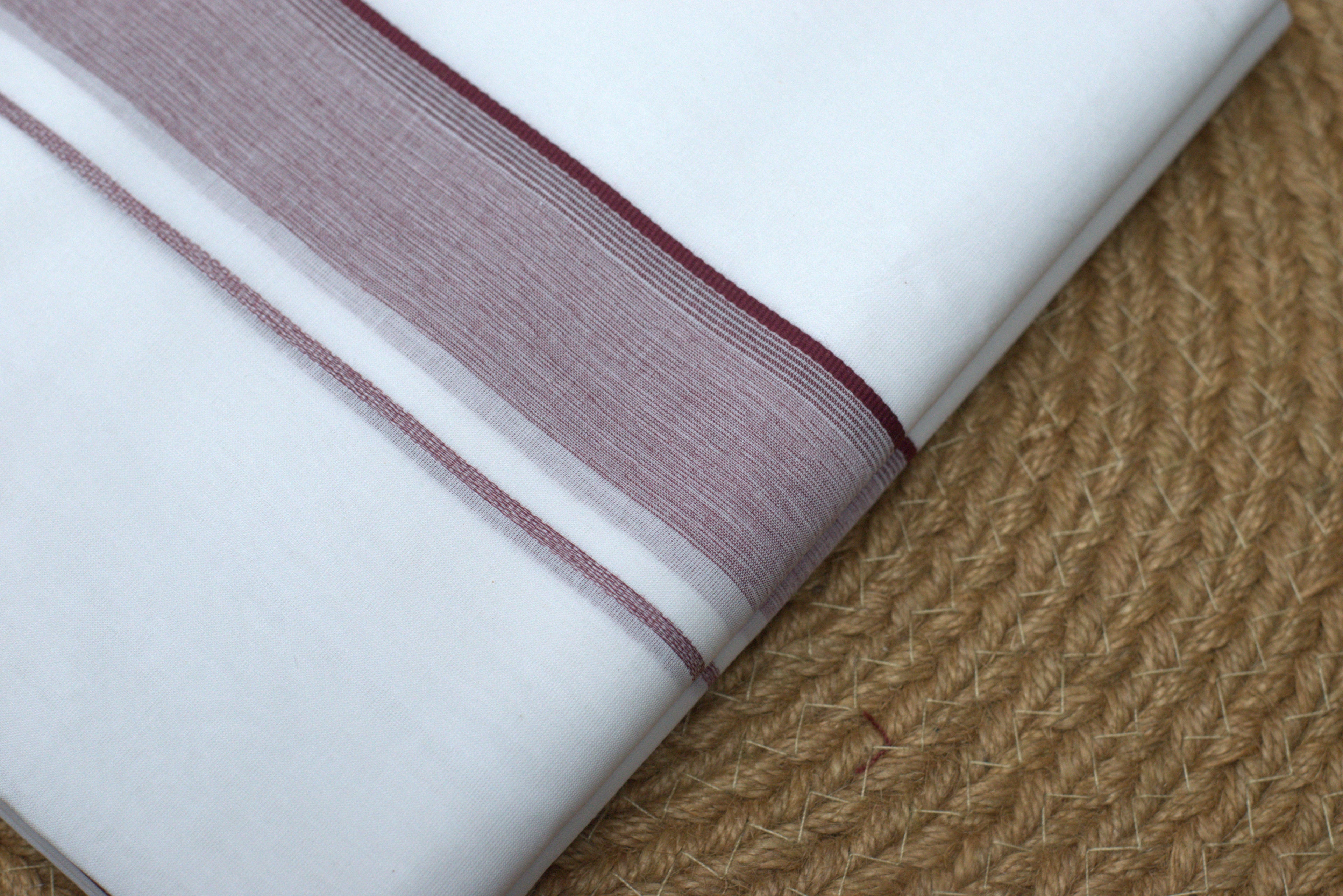 Premium Pure Cotton Double Mundu with Maroon Striped Border