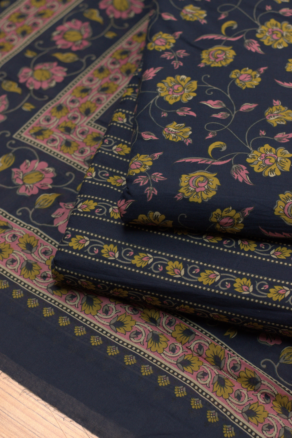 Navy Blue  Cotton Churidar Material Set with Top, Bottom & Shawl – Nushio by Pulpel