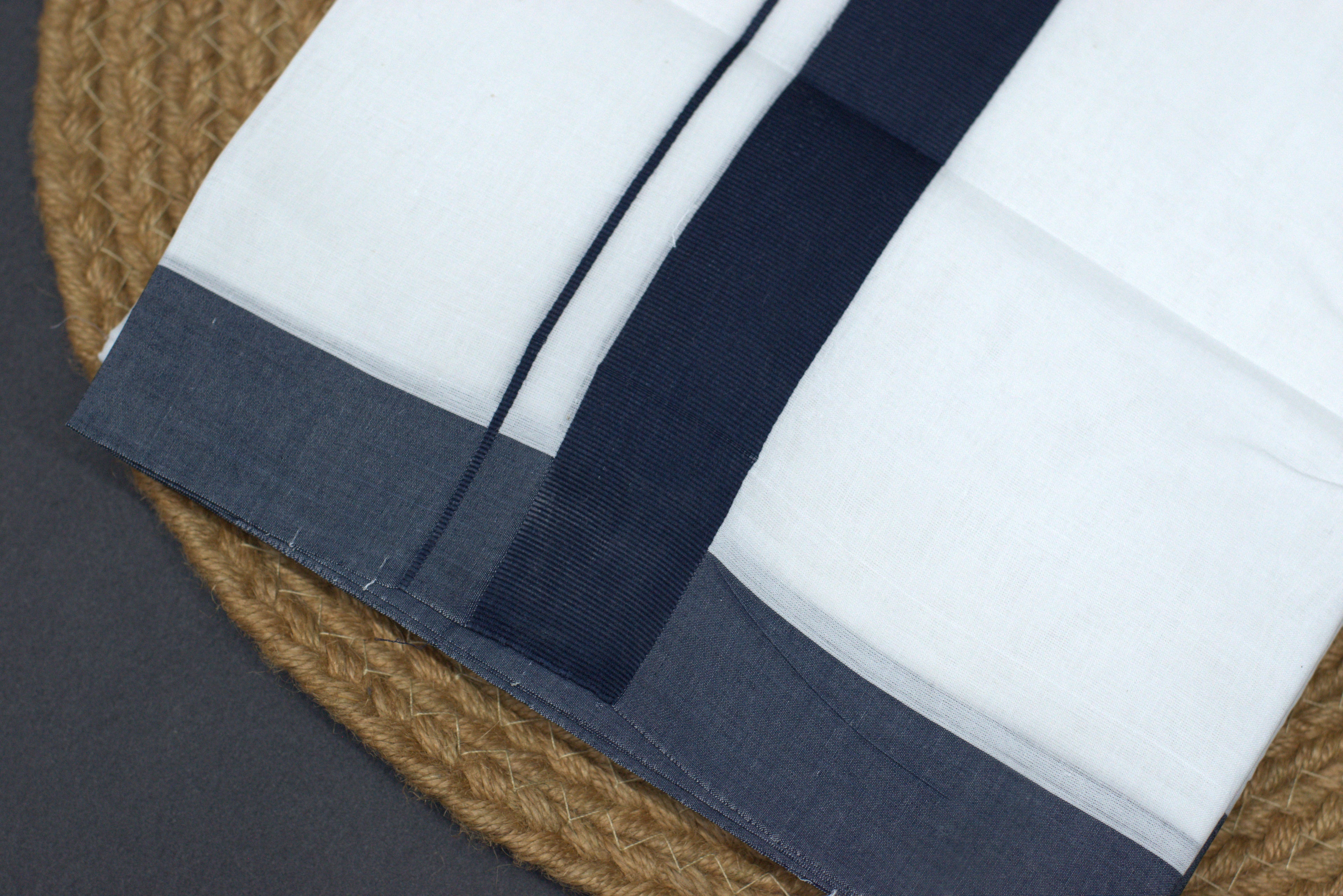 Premium White Cotton Double Mundu with Navy Blue Border