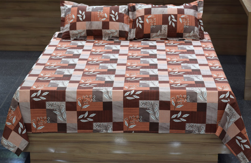 Queen Size Bedspread – Brown & Peach Floral Patchwork Print
