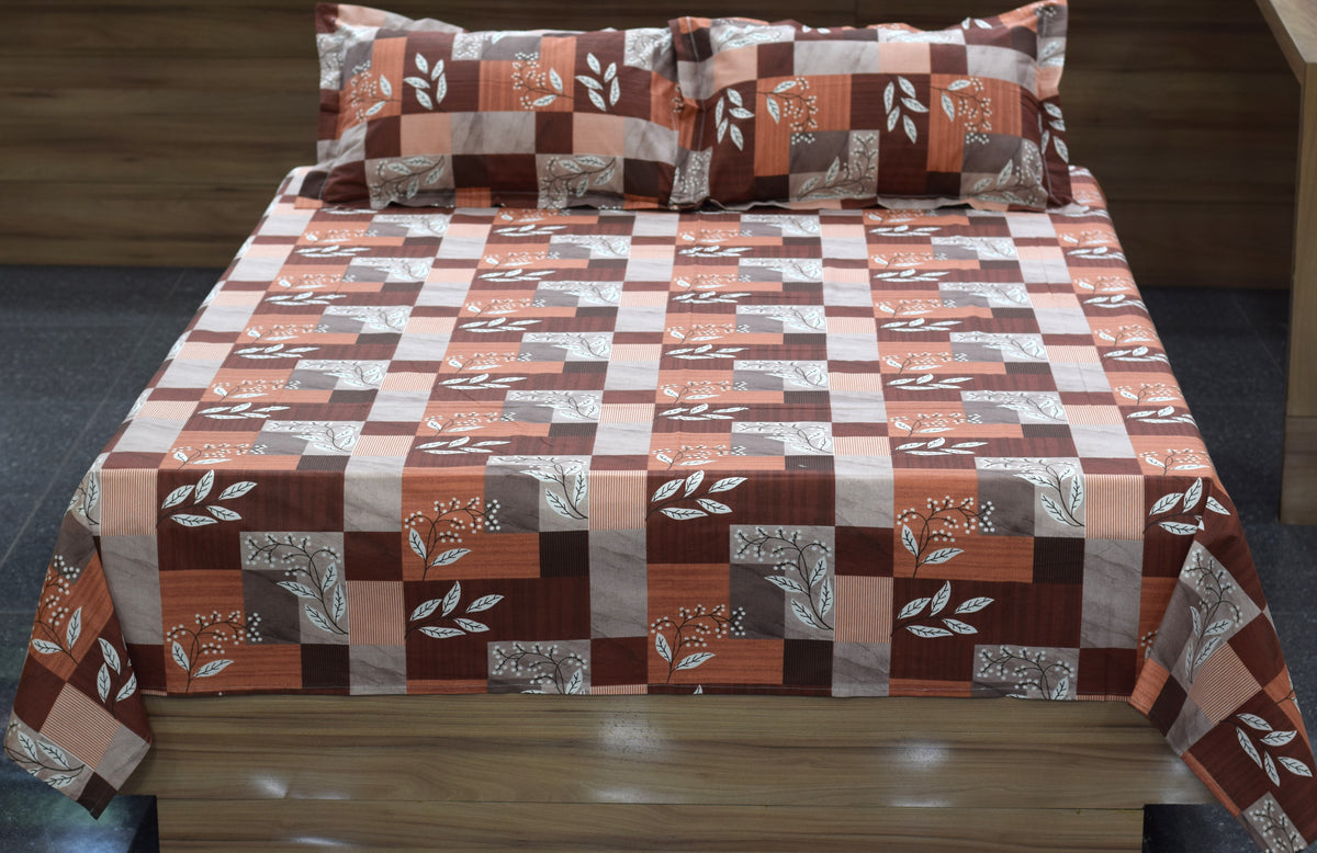 Queen Size Bedspread – Brown & Peach Floral Patchwork Print