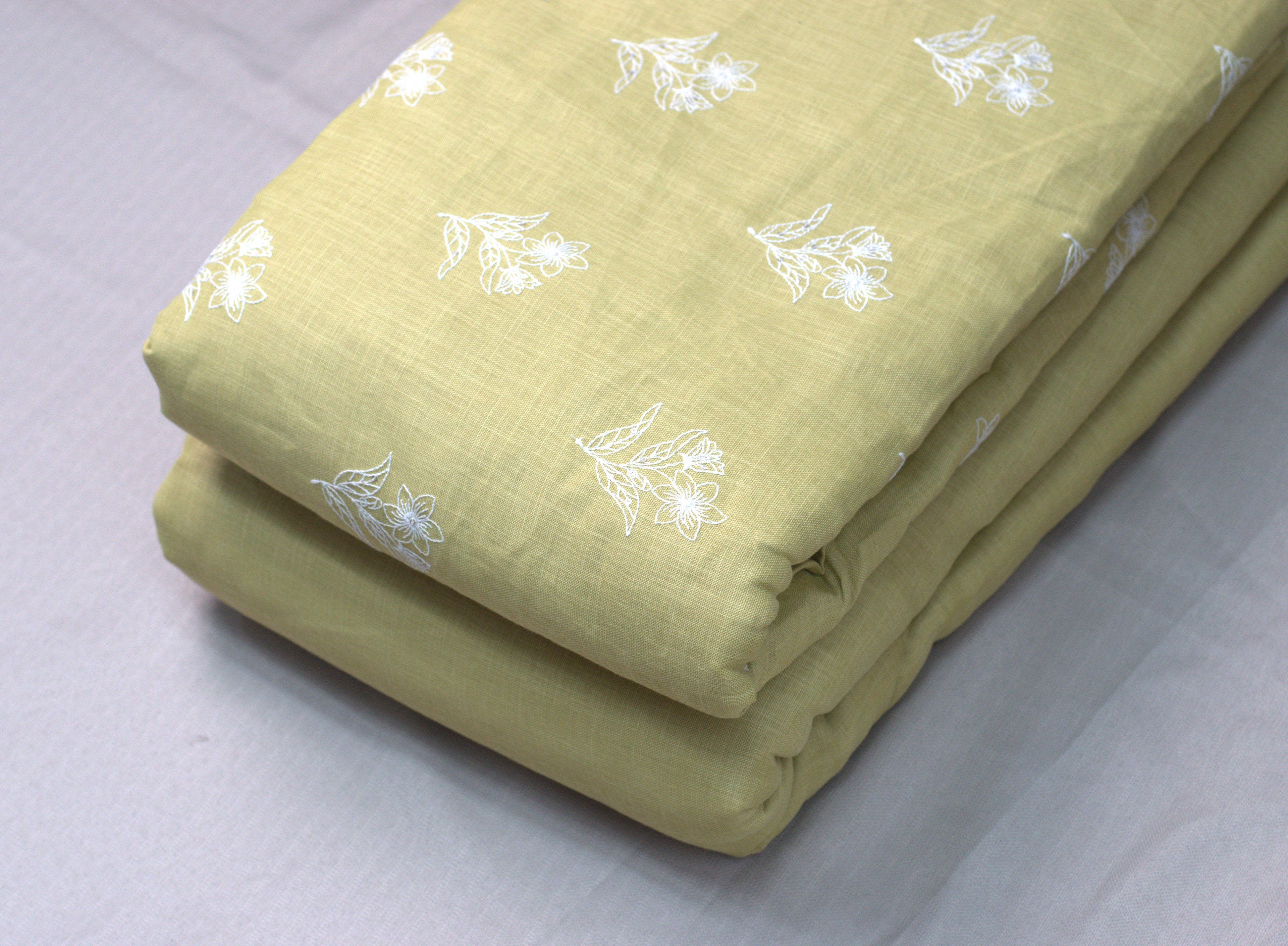 Elegant Pastel Lime Semi Linen Dress Material Set – Floral Print | 44" Width