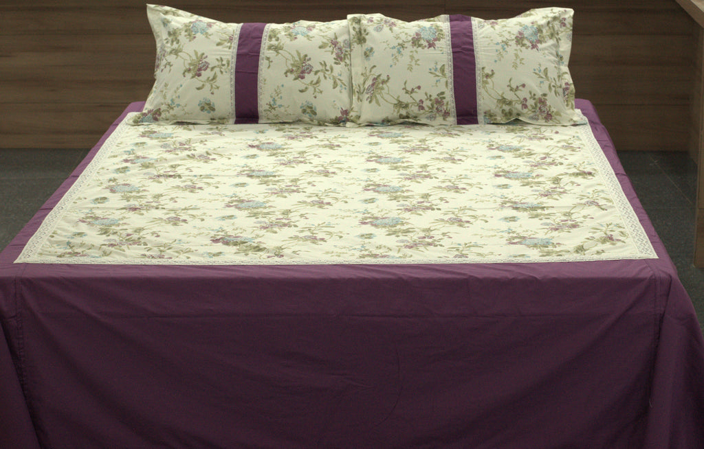 Elegant Lavender Floral King Size Bedspread Set – 100" x 100" with Matching Pillow Covers