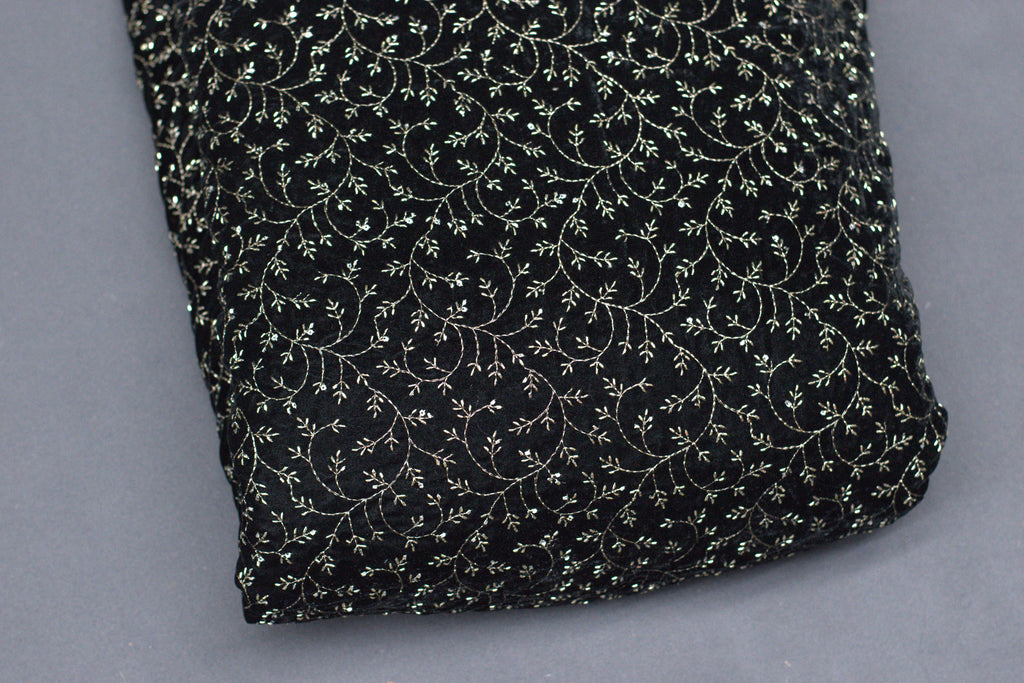 Elegant Black Velvet Embroidered Dress Material Set (Top & Bottom) – 44" Width