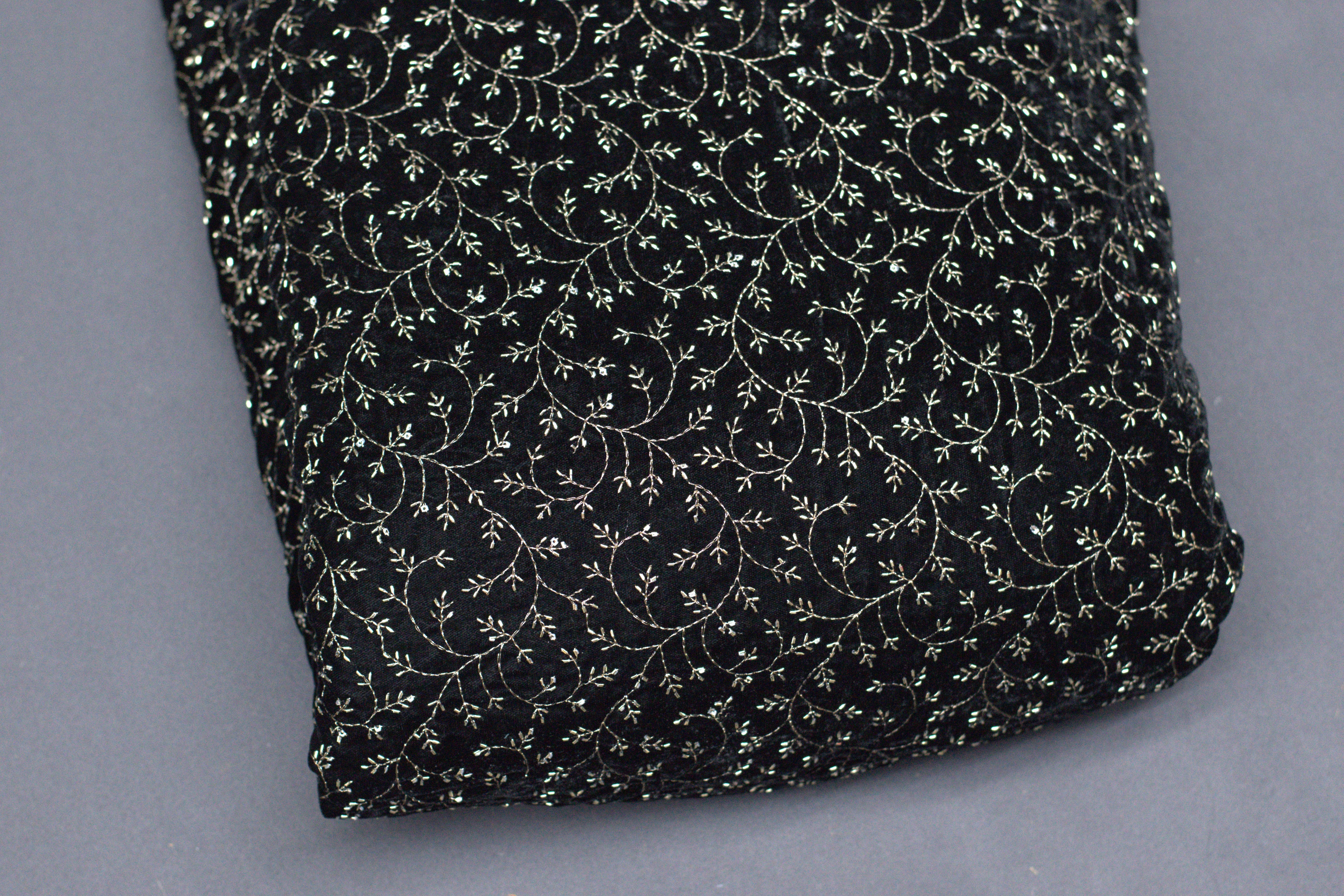 Elegant Black Velvet Embroidered Dress Material Set (Top & Bottom) – 44" Width