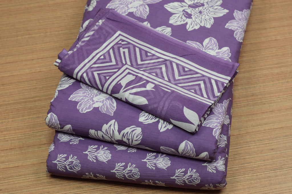 Purple  Cotton Churidar Material Set with Top, Bottom & Shawl – 44 – Nushio by Pulpel