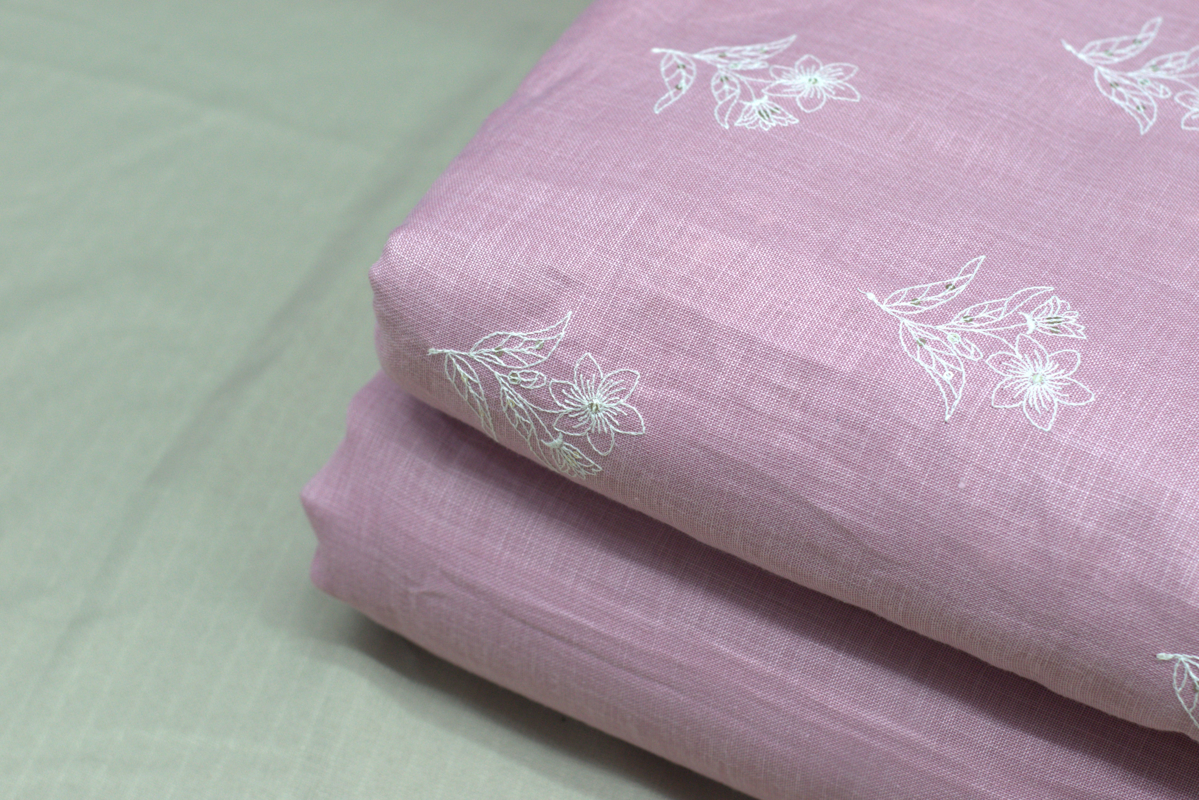 Elegant Dusty Rose Semi Linen Dress Material Set – 44" Width | Soft Floral Print Top & Bottom
