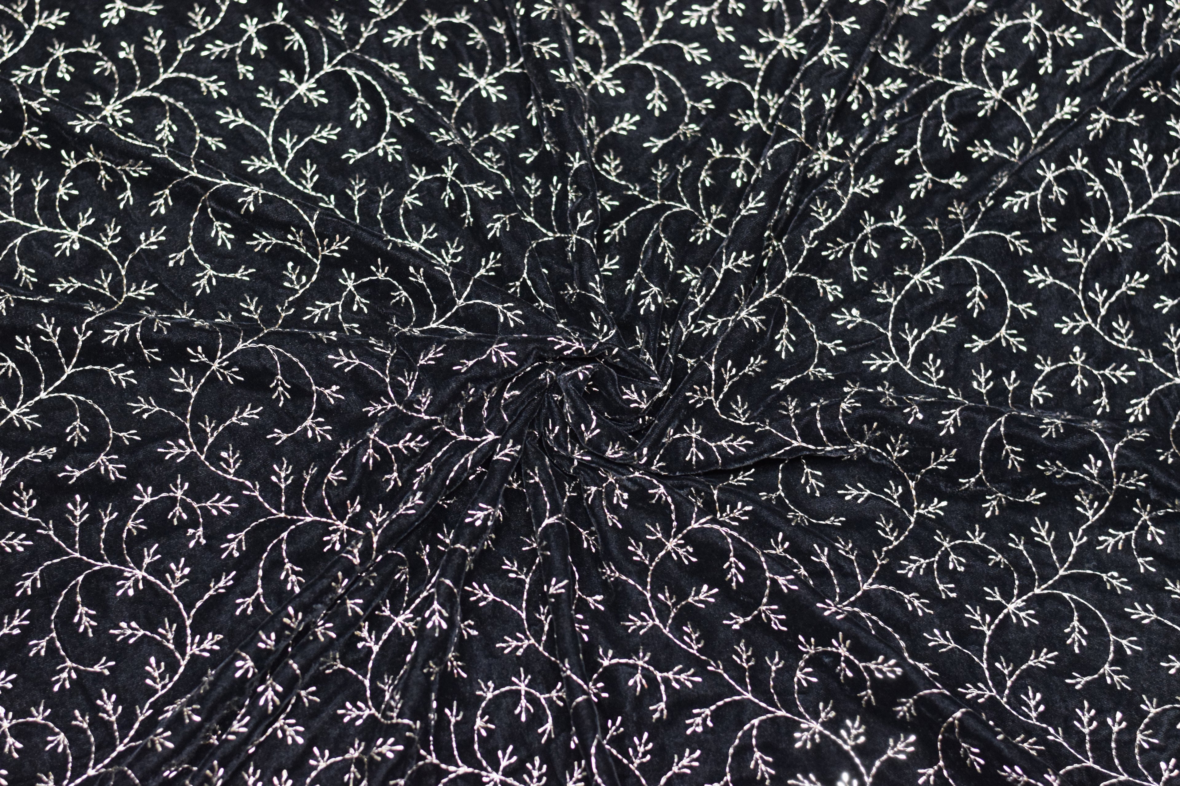 Elegant Black Velvet Embroidered Dress Material Set (Top & Bottom) – 44" Width
