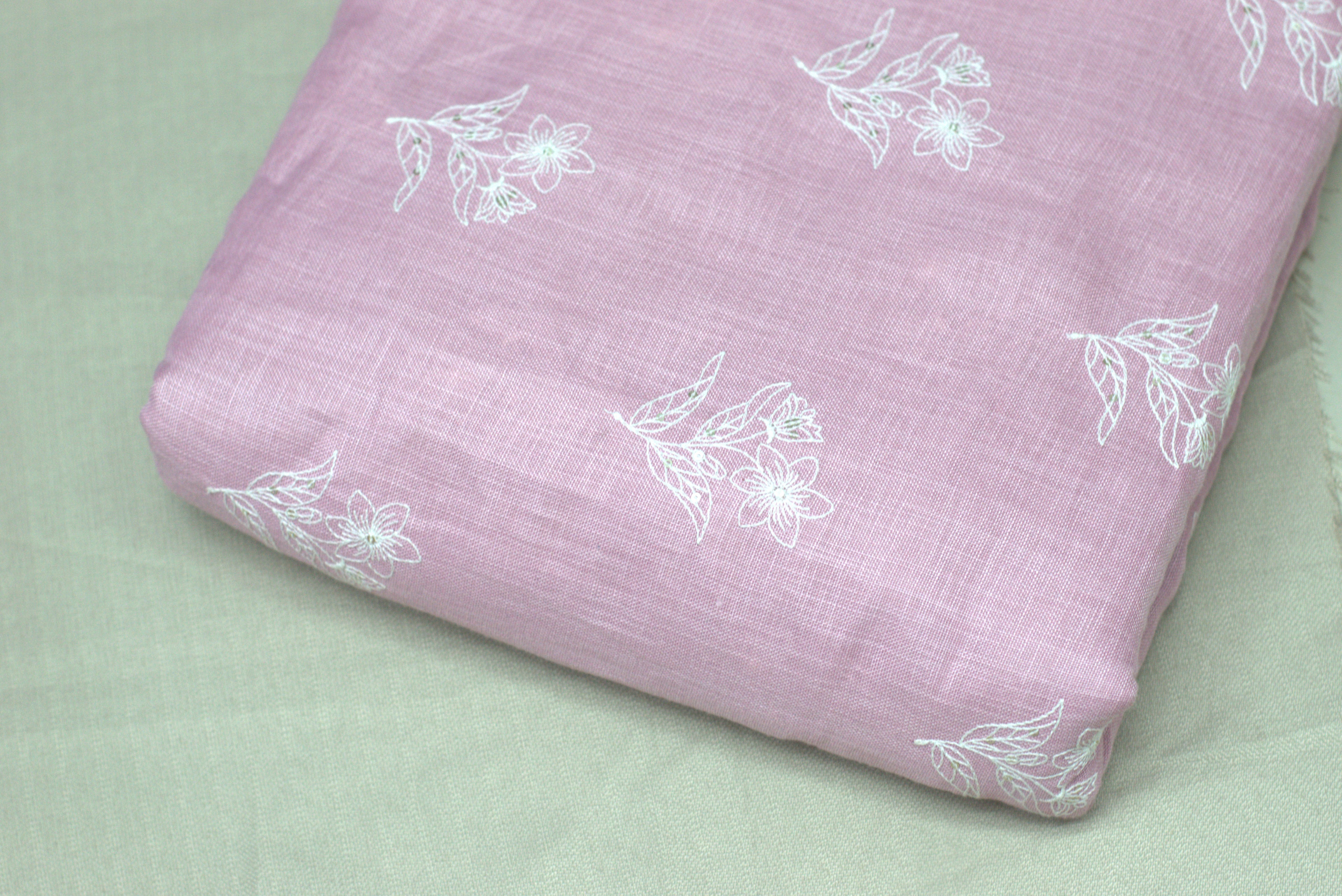 Elegant Dusty Rose Semi Linen Dress Material Set – 44" Width | Soft Floral Print Top & Bottom