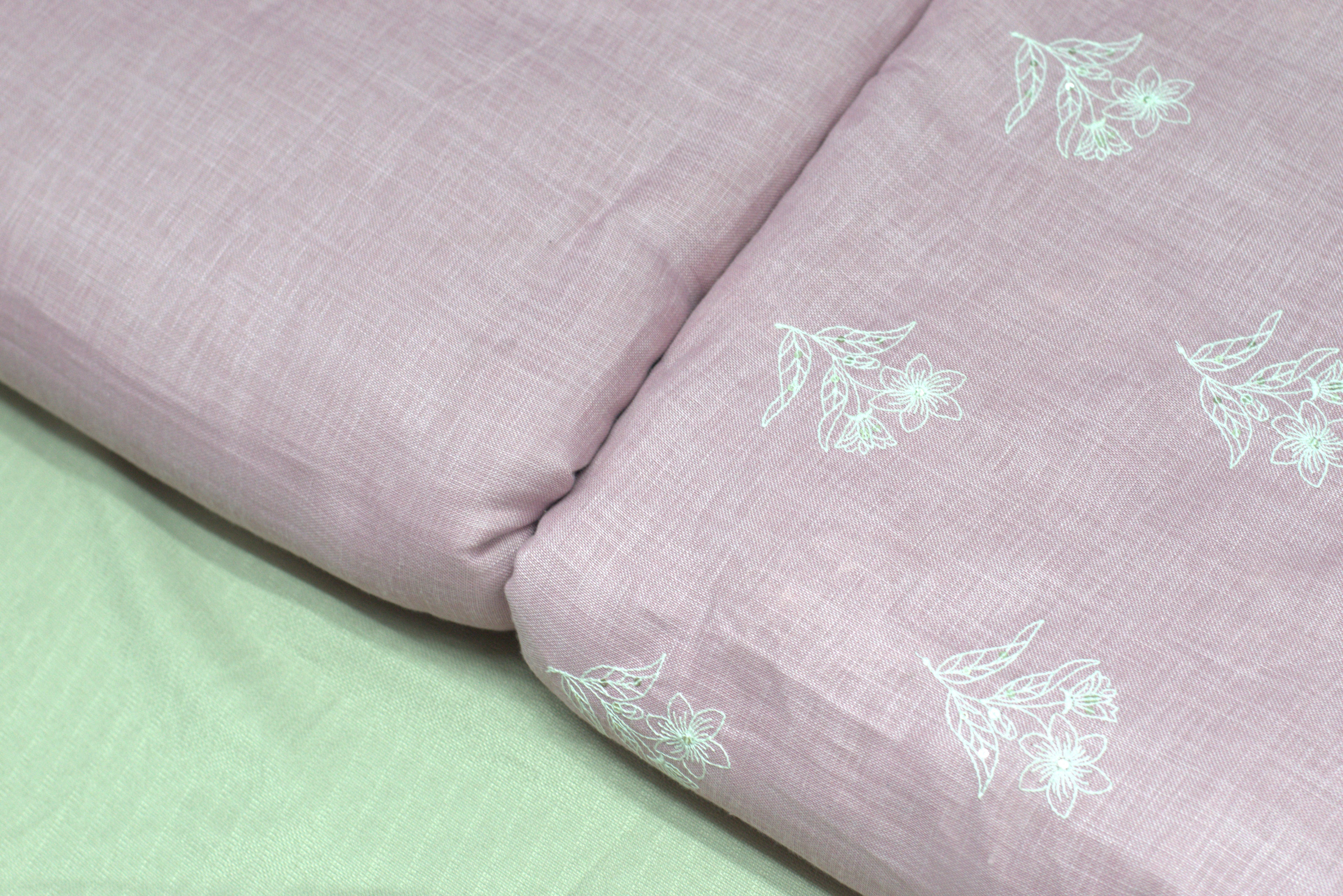 Elegant Dusty Rose Semi Linen Dress Material Set – 44" Width | Soft Floral Print Top & Bottom
