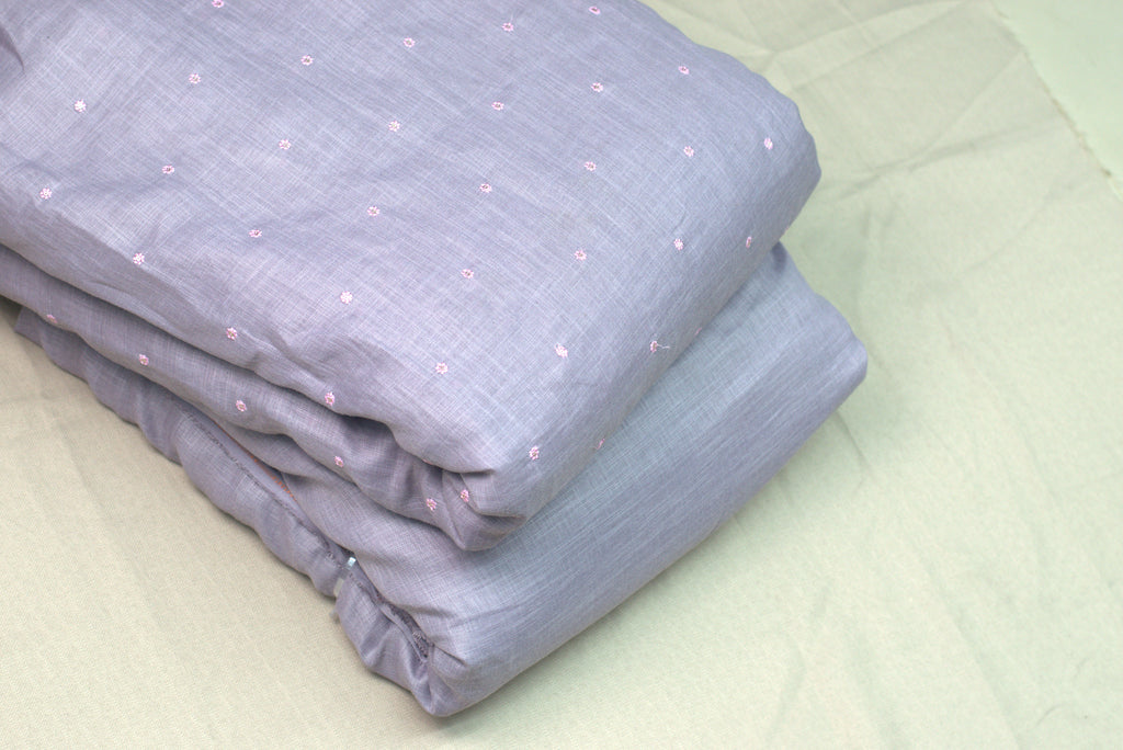 Elegant Grey Semi Linen Dress Material Set with Subtle Floral Butti – 44" Width