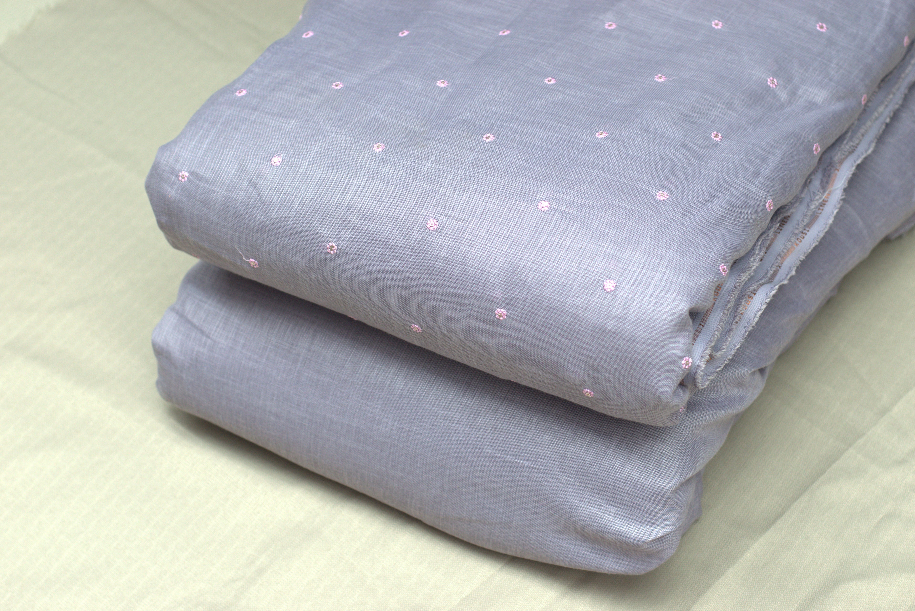 Elegant Grey Semi Linen Dress Material Set with Subtle Floral Butti – 44" Width