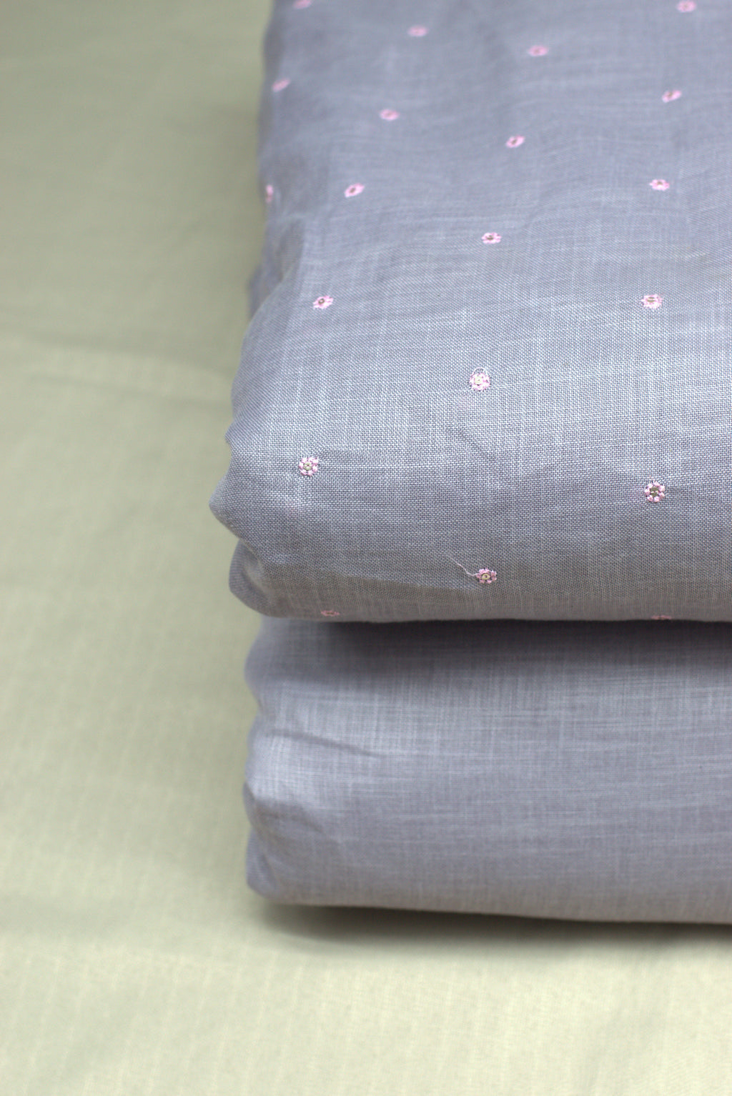 Elegant Grey Semi Linen Dress Material Set with Subtle Floral Butti – 44" Width