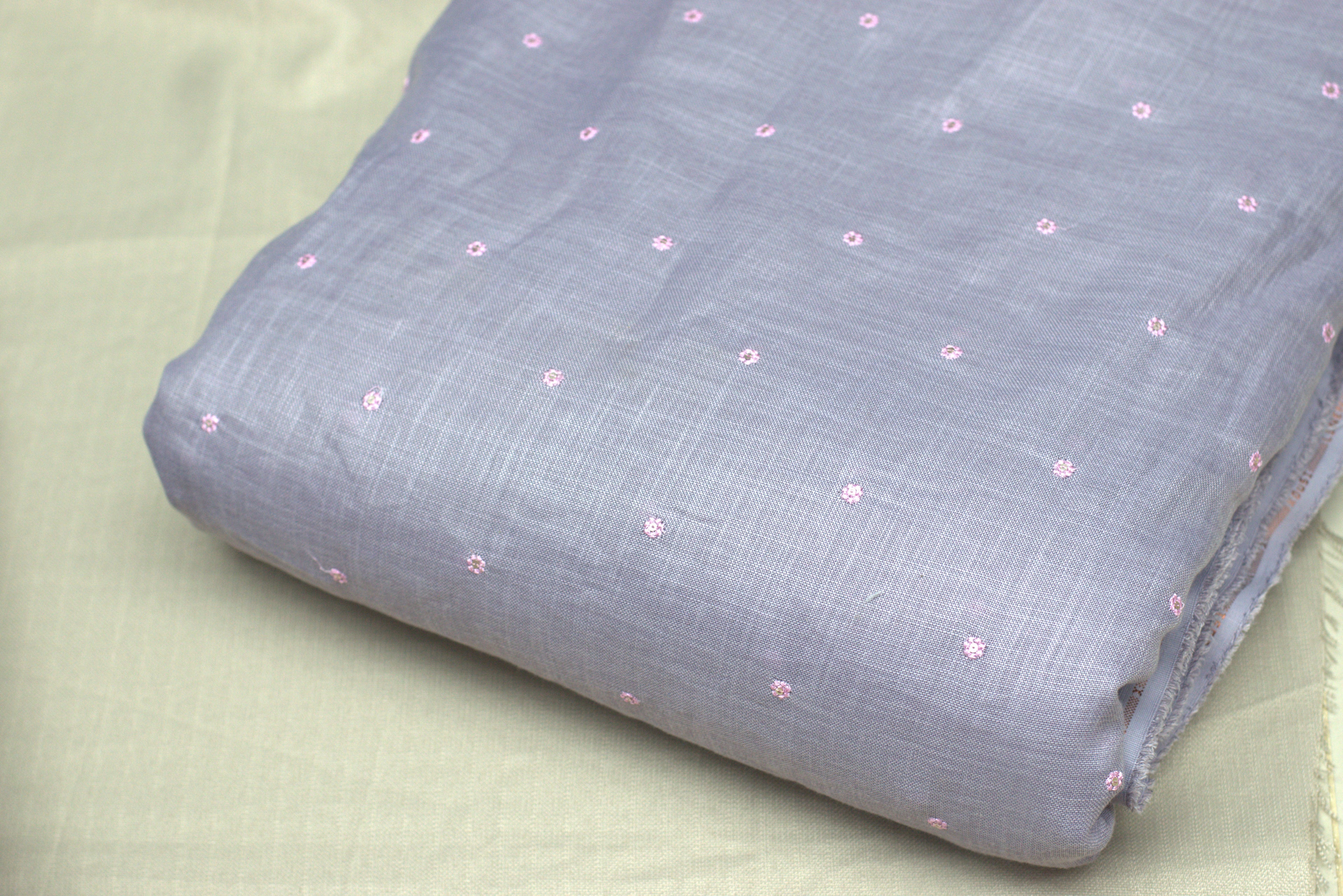 Elegant Grey Semi Linen Dress Material Set with Subtle Floral Butti – 44" Width