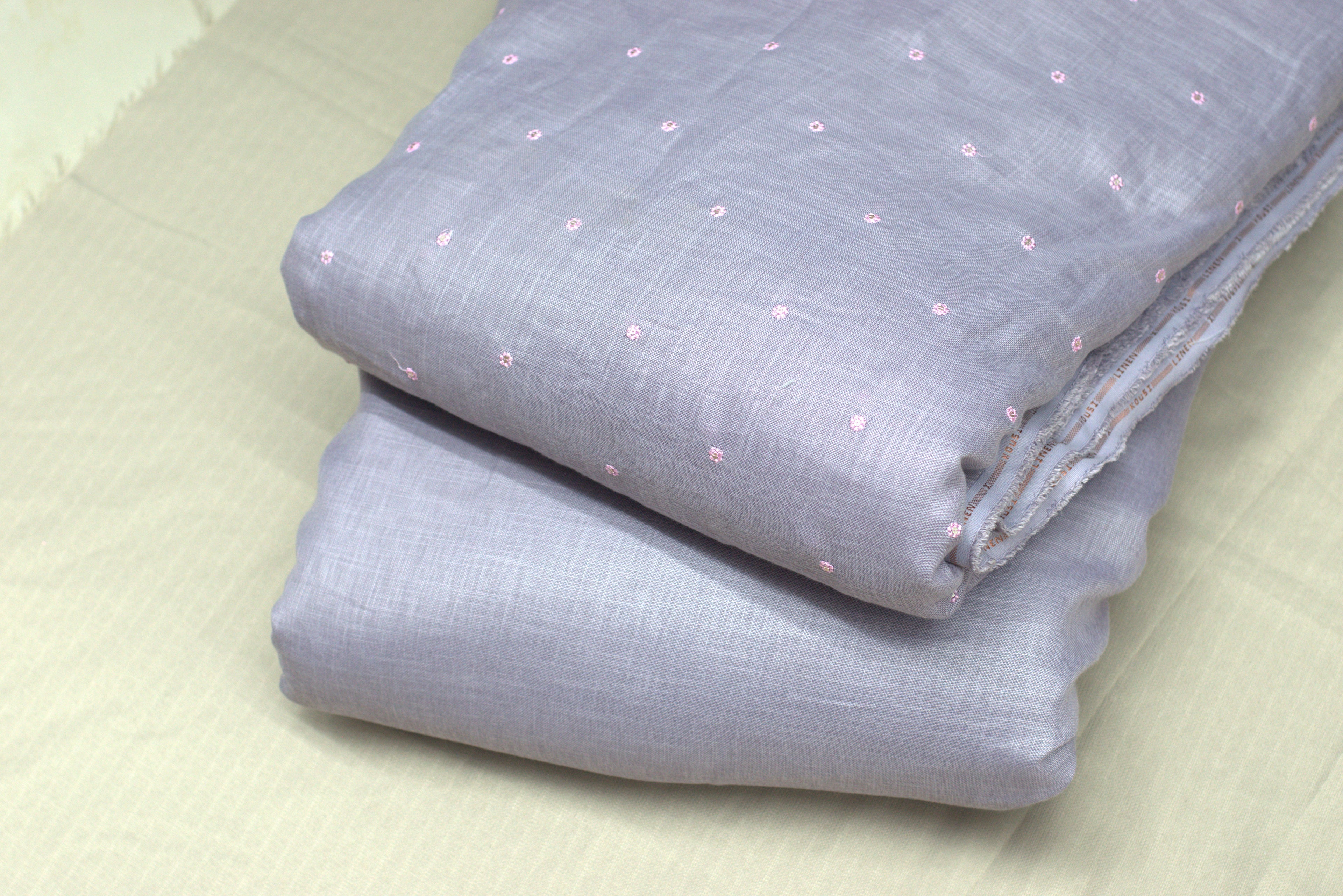 Elegant Grey Semi Linen Dress Material Set with Subtle Floral Butti – 44" Width