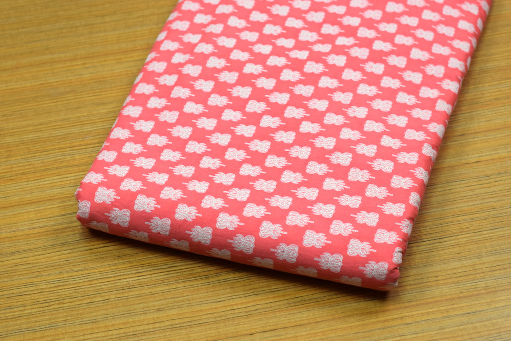 Coral Pink  Cotton Churidar Material Set with Top, Bottom & Shawl – Nushio by Pulpel