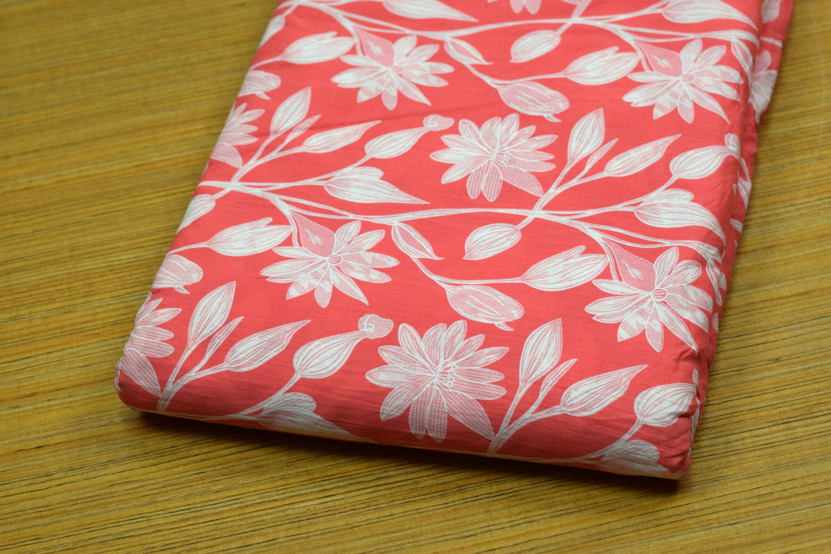 Coral Pink  Cotton Churidar Material Set with Top, Bottom & Shawl – Nushio by Pulpel