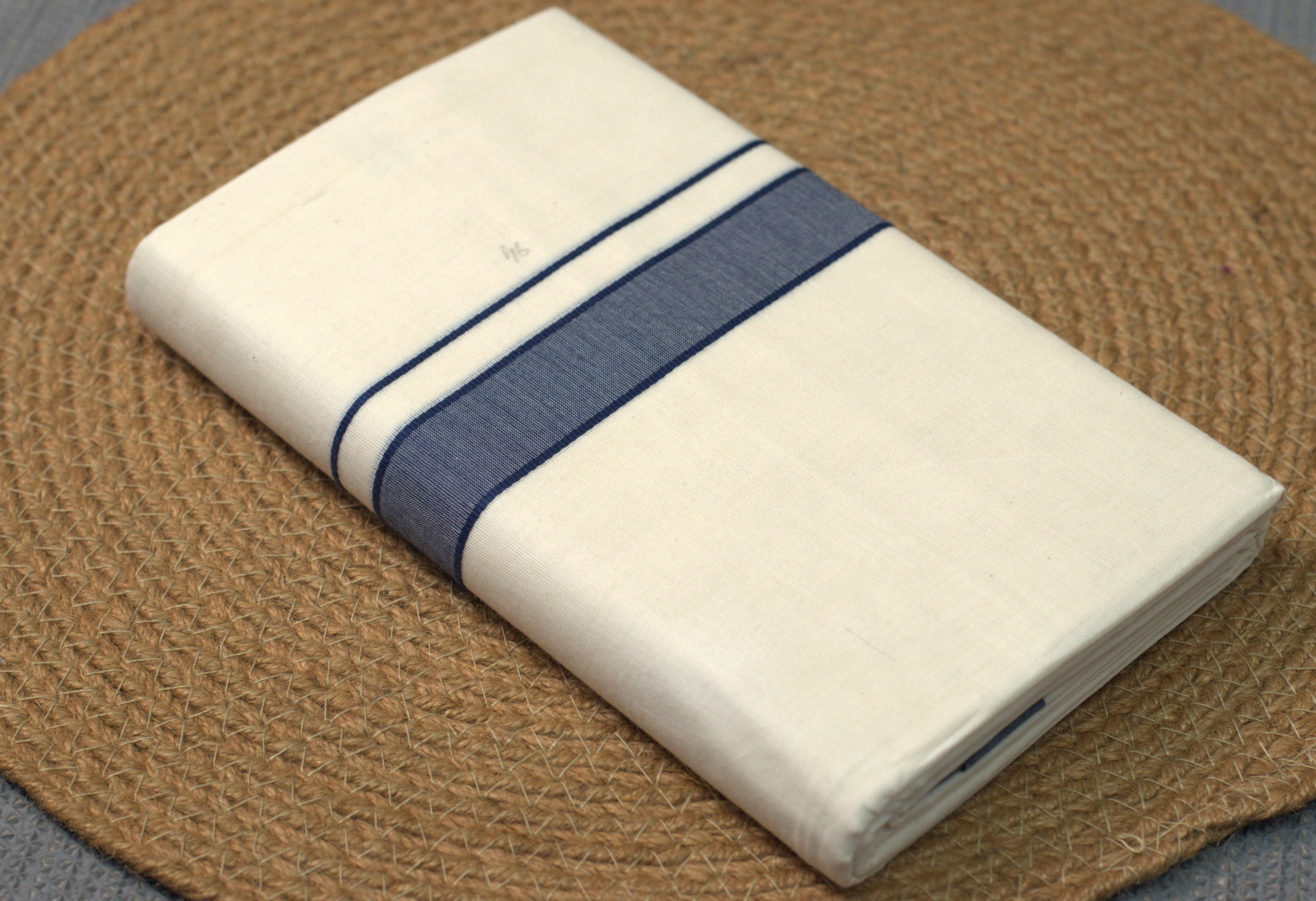 Premium kodi Cotton Mundu with Blue Kasavu Border – Traditional Kerala Dhoti