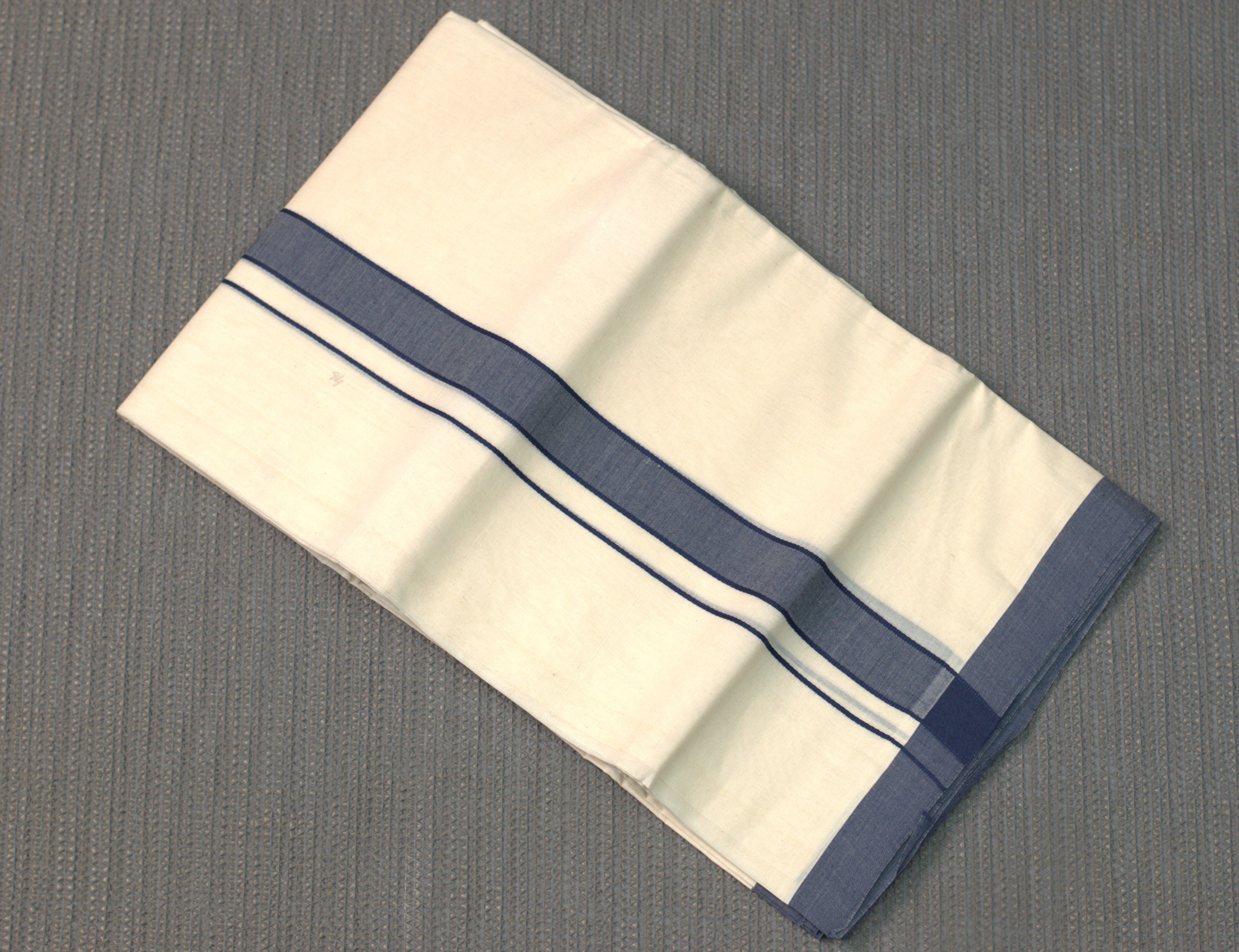 Premium kodi Cotton Mundu with Blue Kasavu Border – Traditional Kerala Dhoti