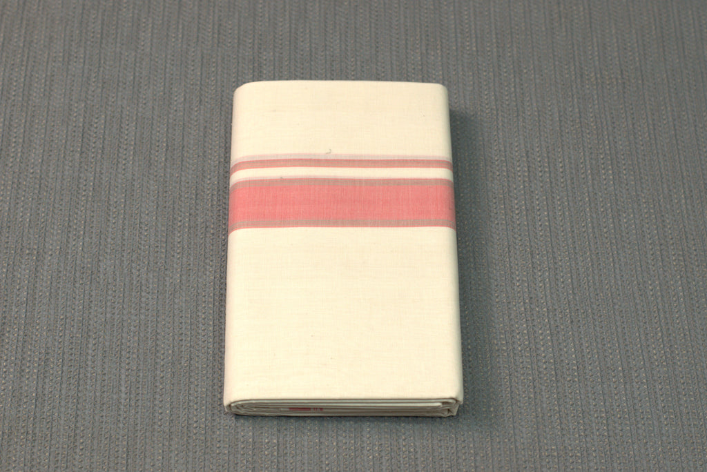 Premium Cotton Double Mundu with Elegant Pink Border