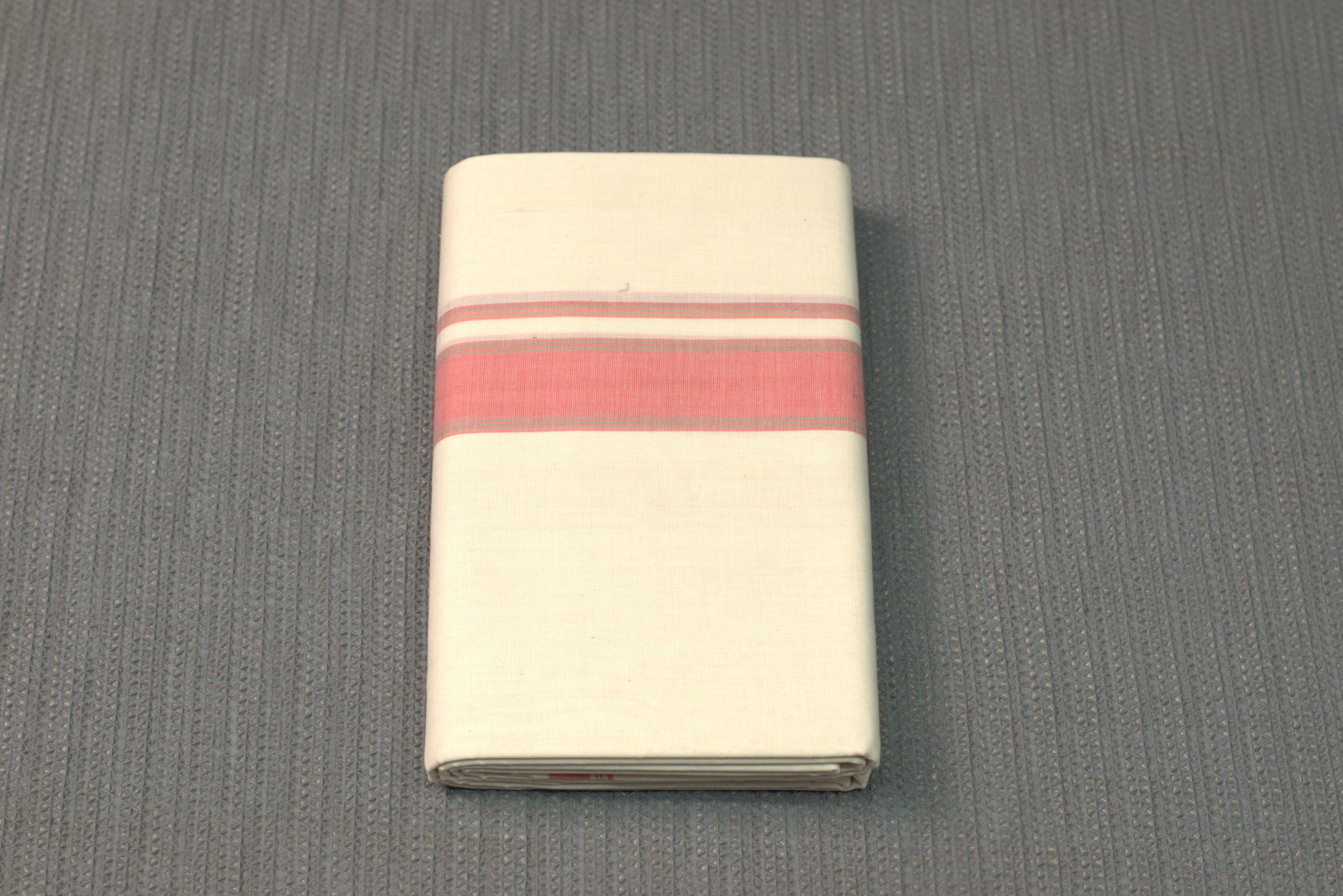 Premium Cotton Double Mundu with Elegant Pink Border