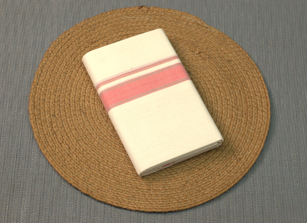 Premium Cotton Double Mundu with Elegant Pink Border