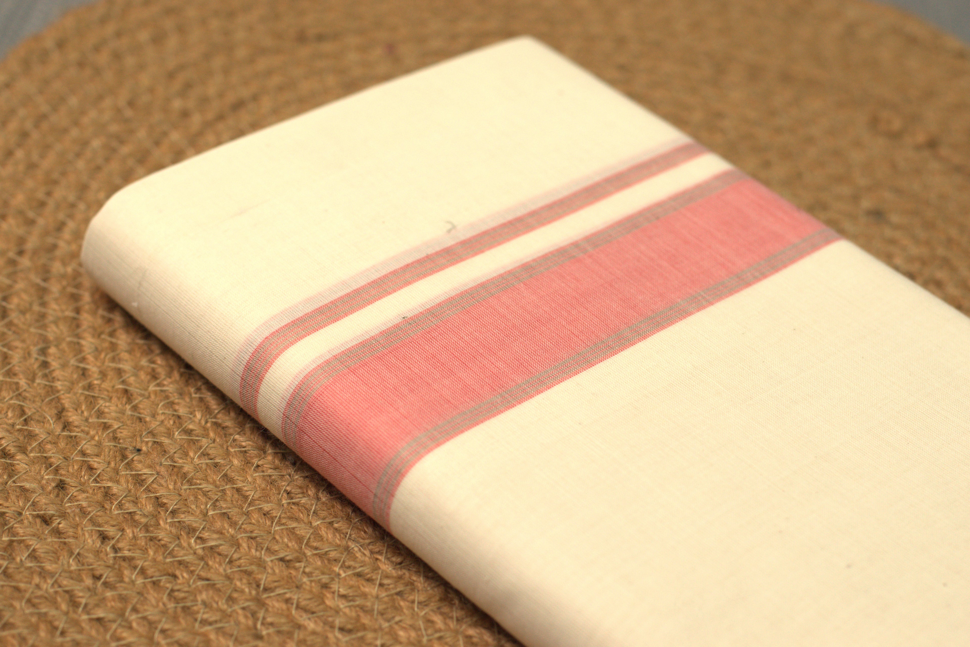 Premium Cotton Double Mundu with Elegant Pink Border