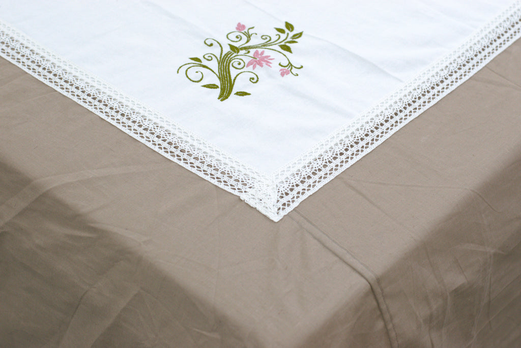 Premium King Size Cotton Bedspread Set with Embroidered Floral Lace Panel