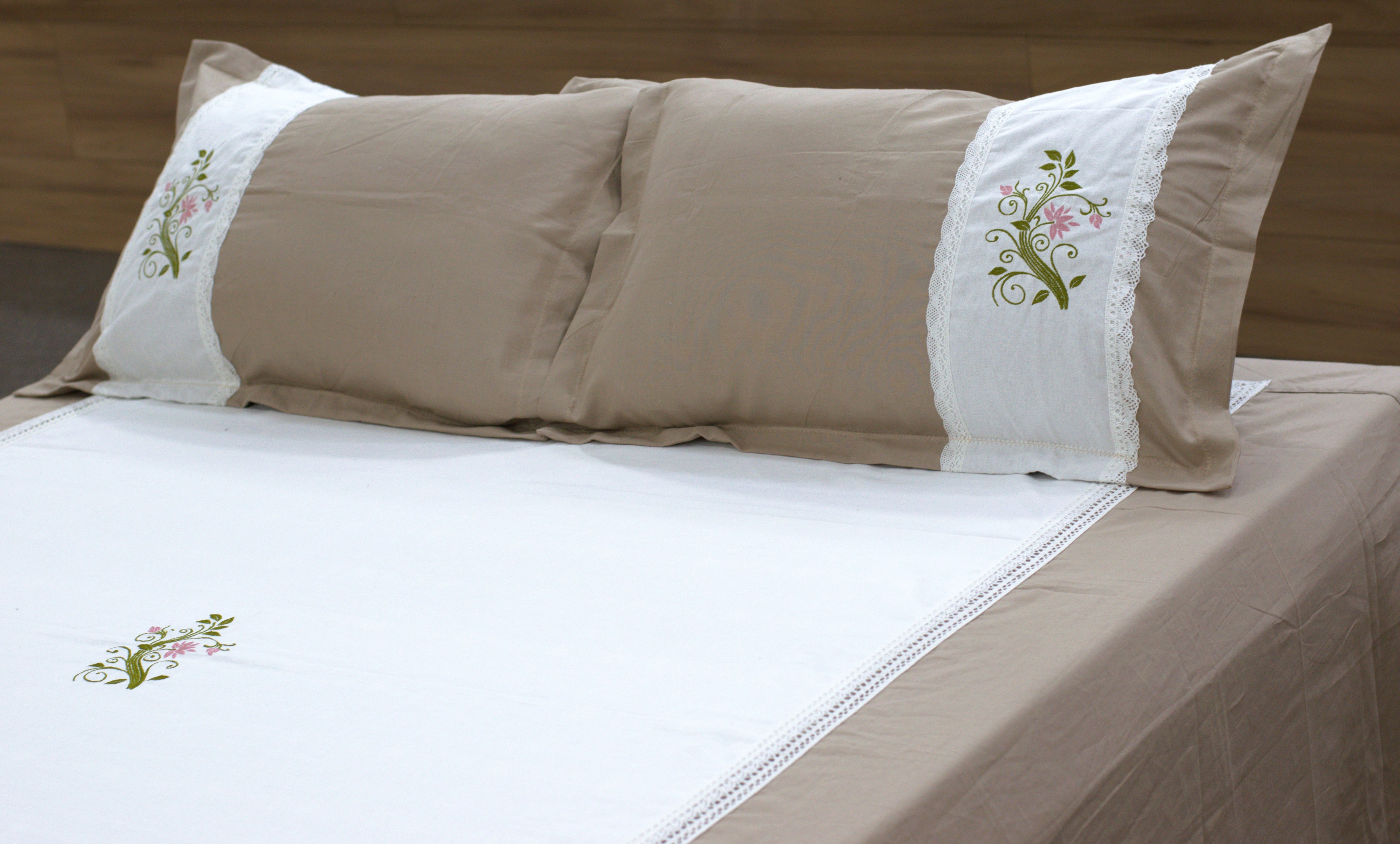 Premium King Size Cotton Bedspread Set with Embroidered Floral Lace Panel