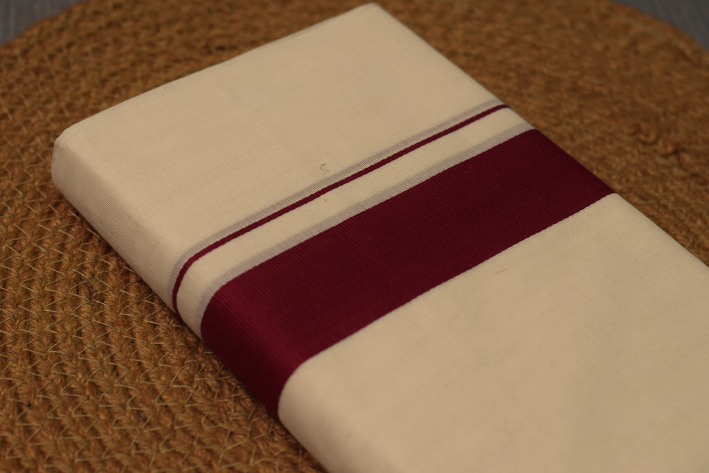 Traditional Kodi Double Mundu with Maroon Border
