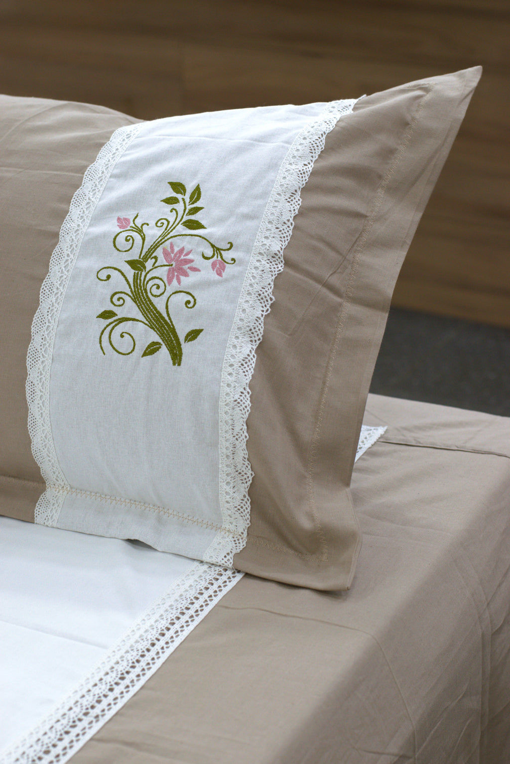 Premium King Size Cotton Bedspread Set with Embroidered Floral Lace Panel