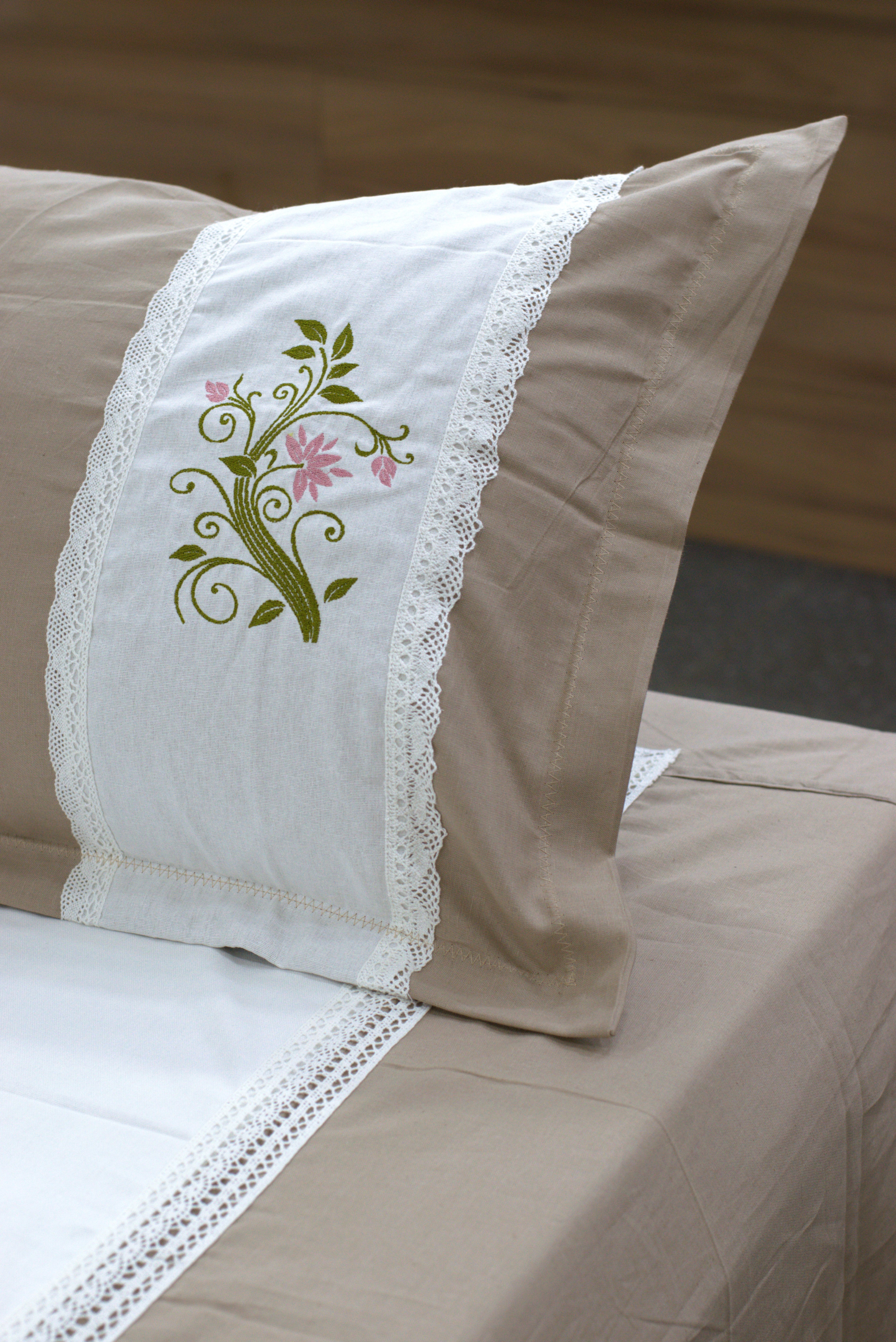 Premium King Size Cotton Bedspread Set with Embroidered Floral Lace Panel
