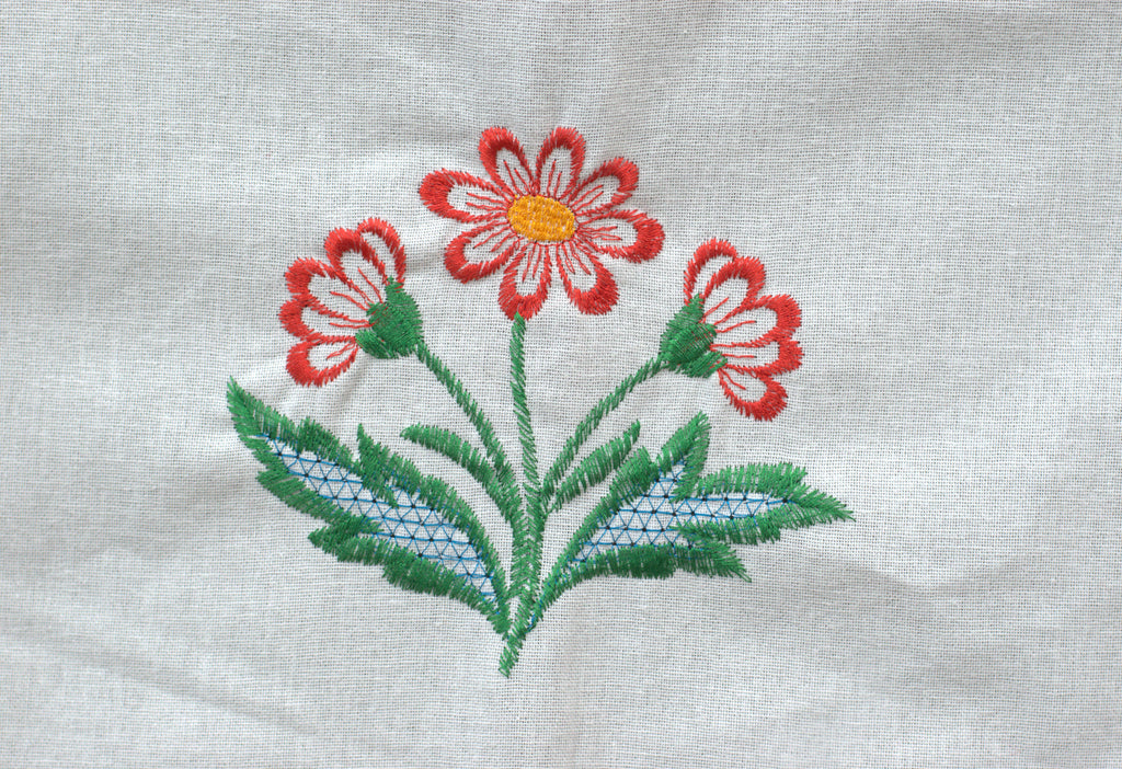 Embroidered Floral Chair Back Cover Set - Detail View - Floral Embroidered - Nushio