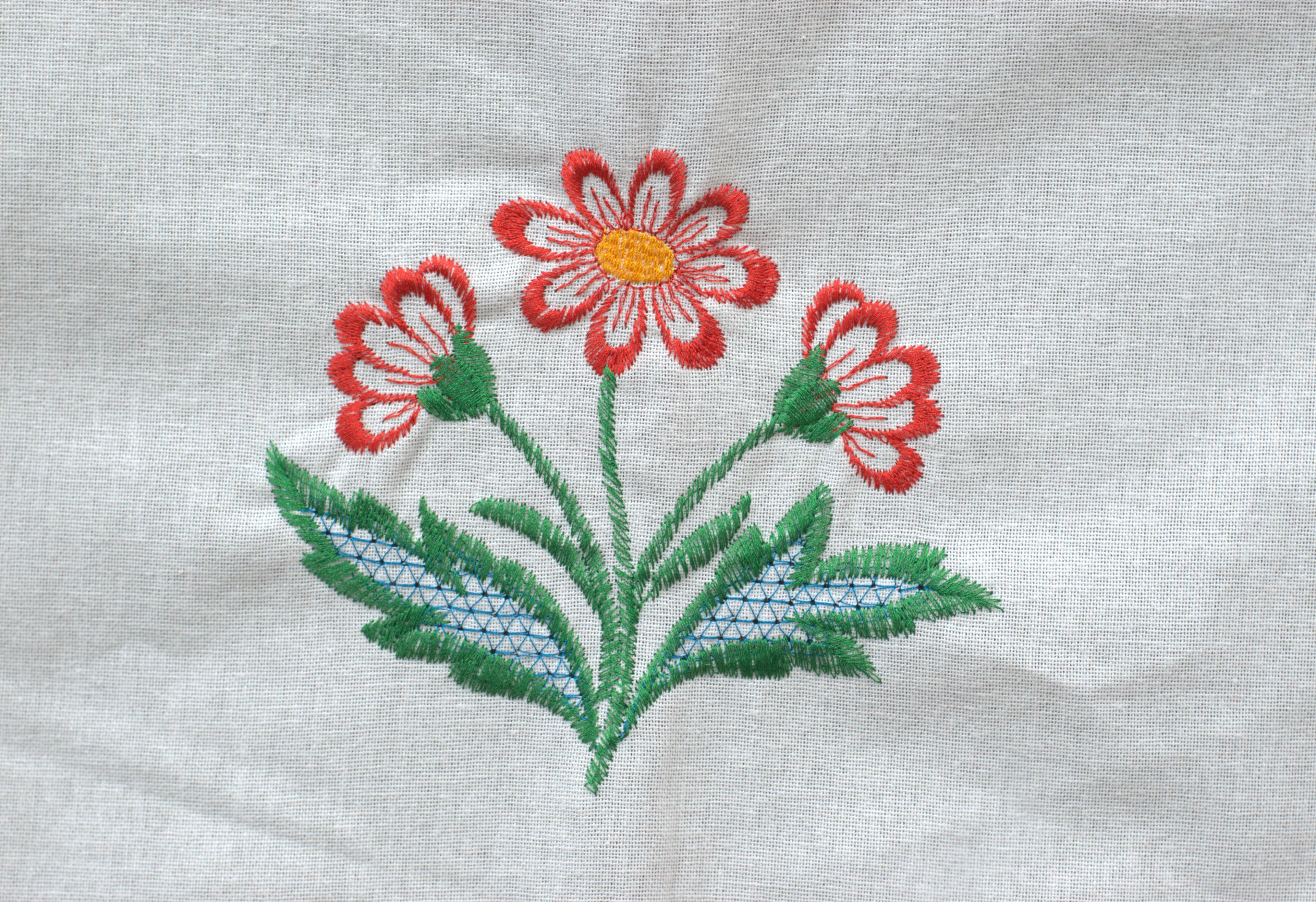 Embroidered Floral Chair Back Cover Set - Detail View - Floral Embroidered - Nushio